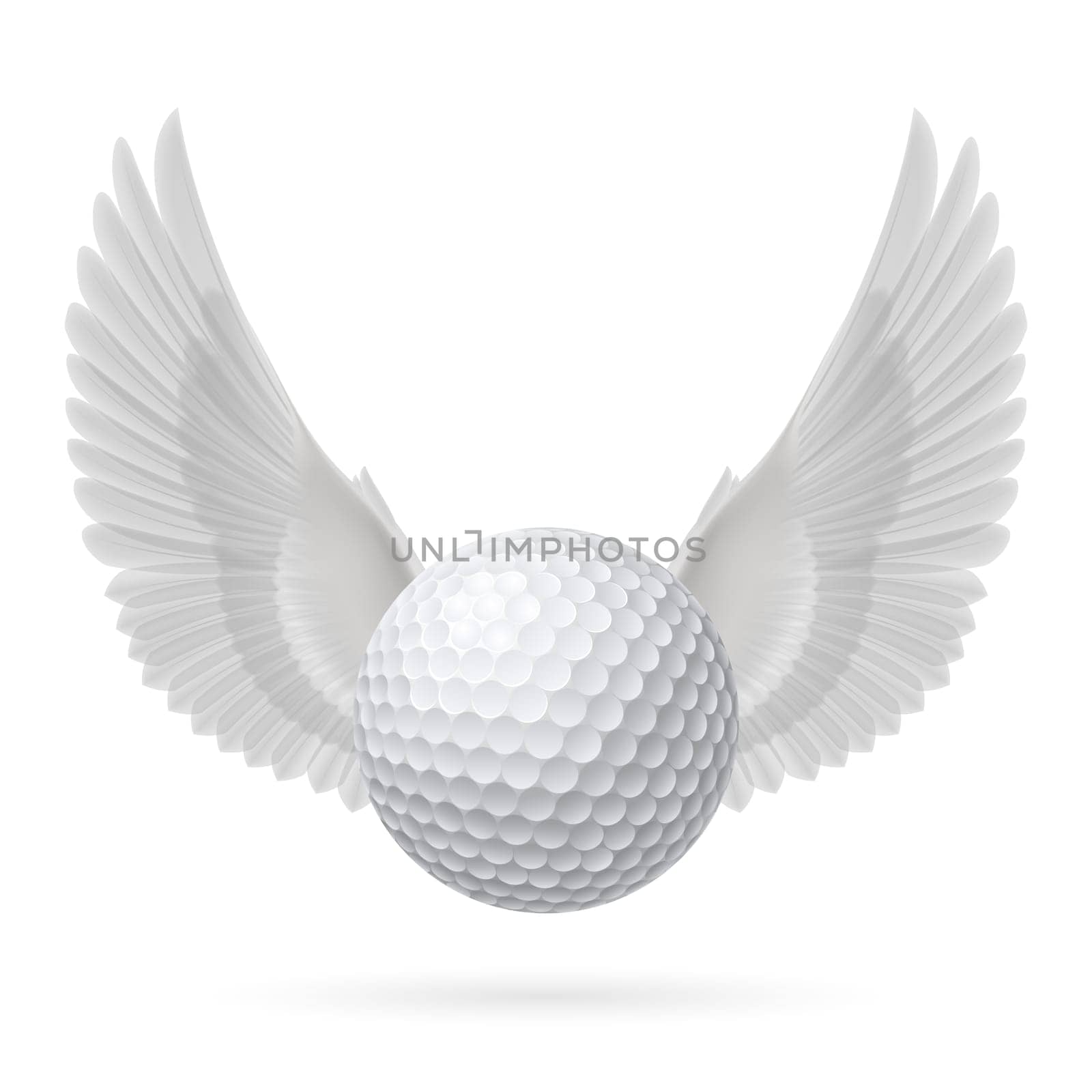 Realistic golf ball with white wings emblem