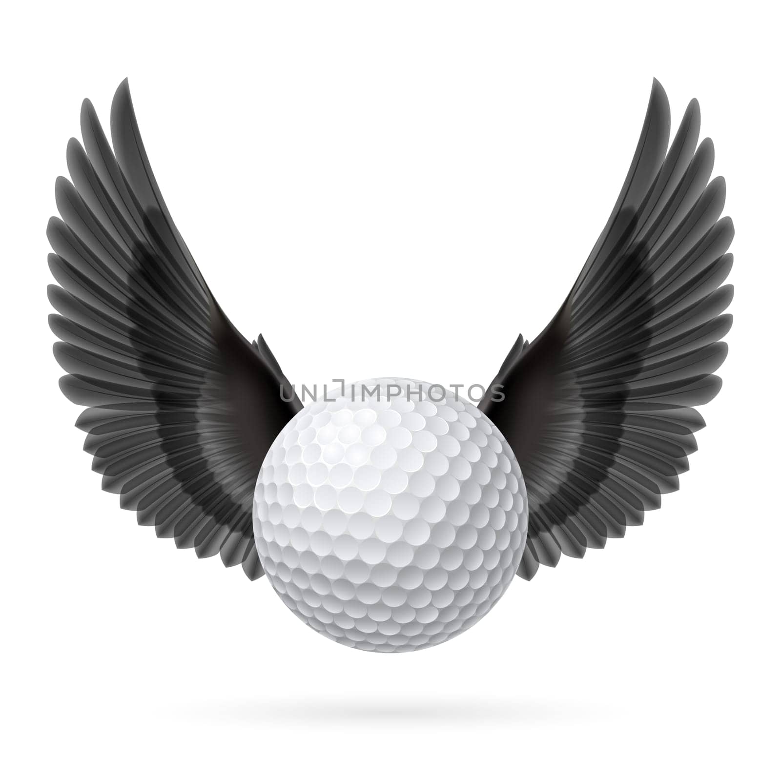 Realistic golf ball with black wings emblem