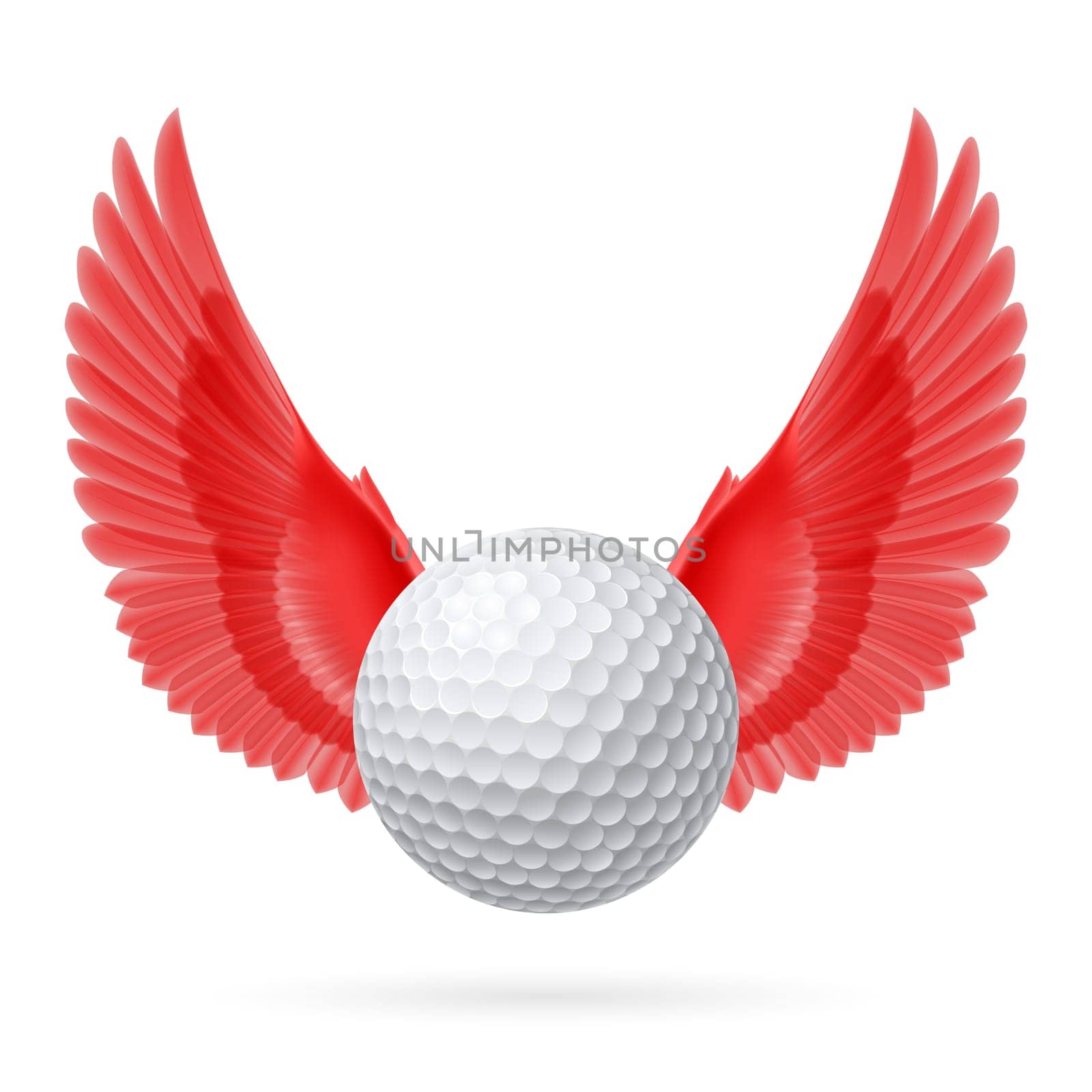 Realistic golf ball with red wings emblem