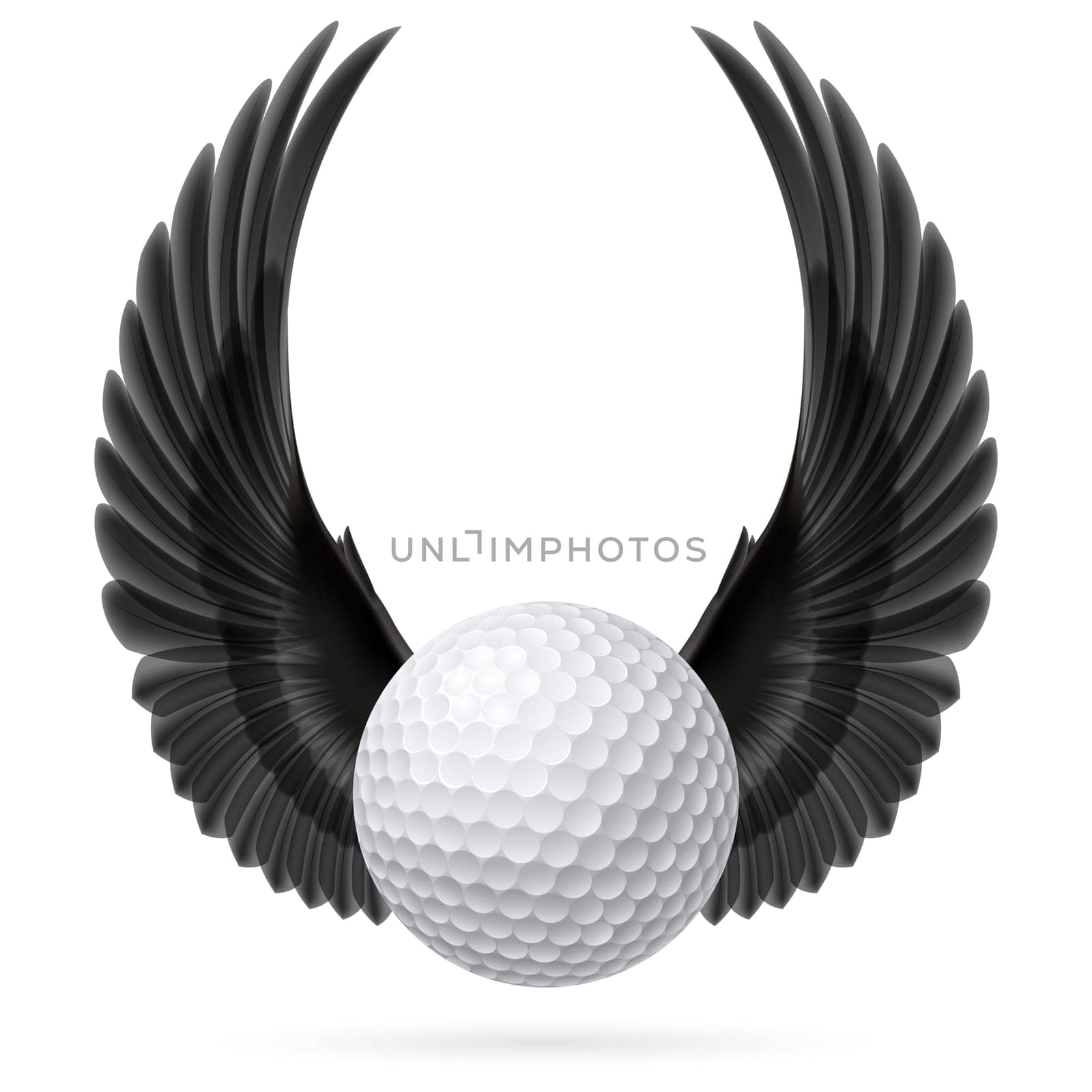 Golf ball with raised up black wings