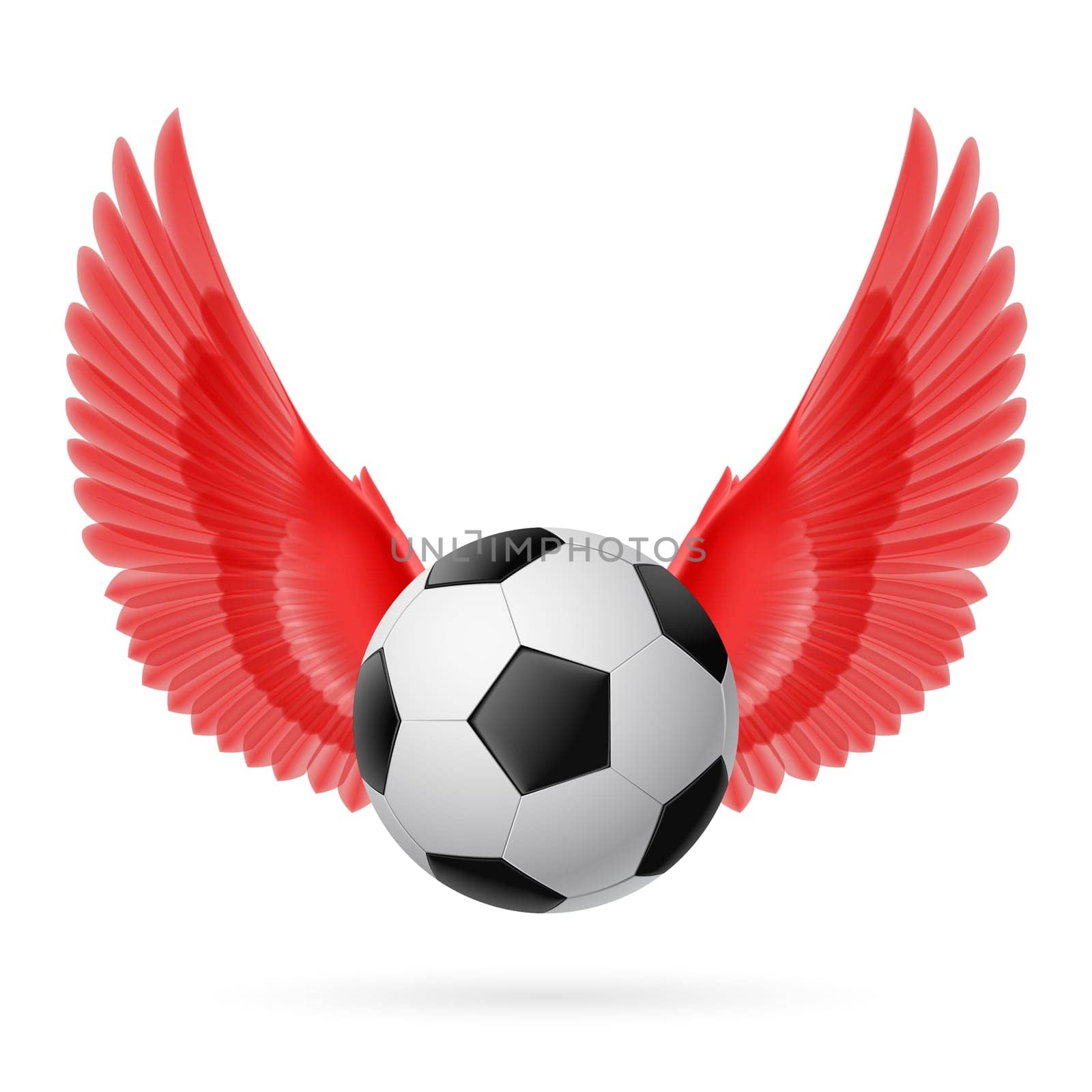 Realistic soccer ball emblem with red wings