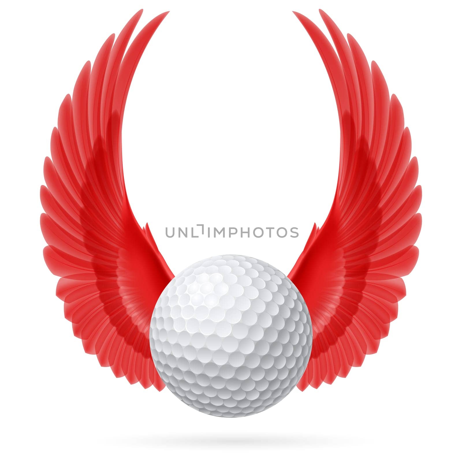 Golf ball with raised up red wings
