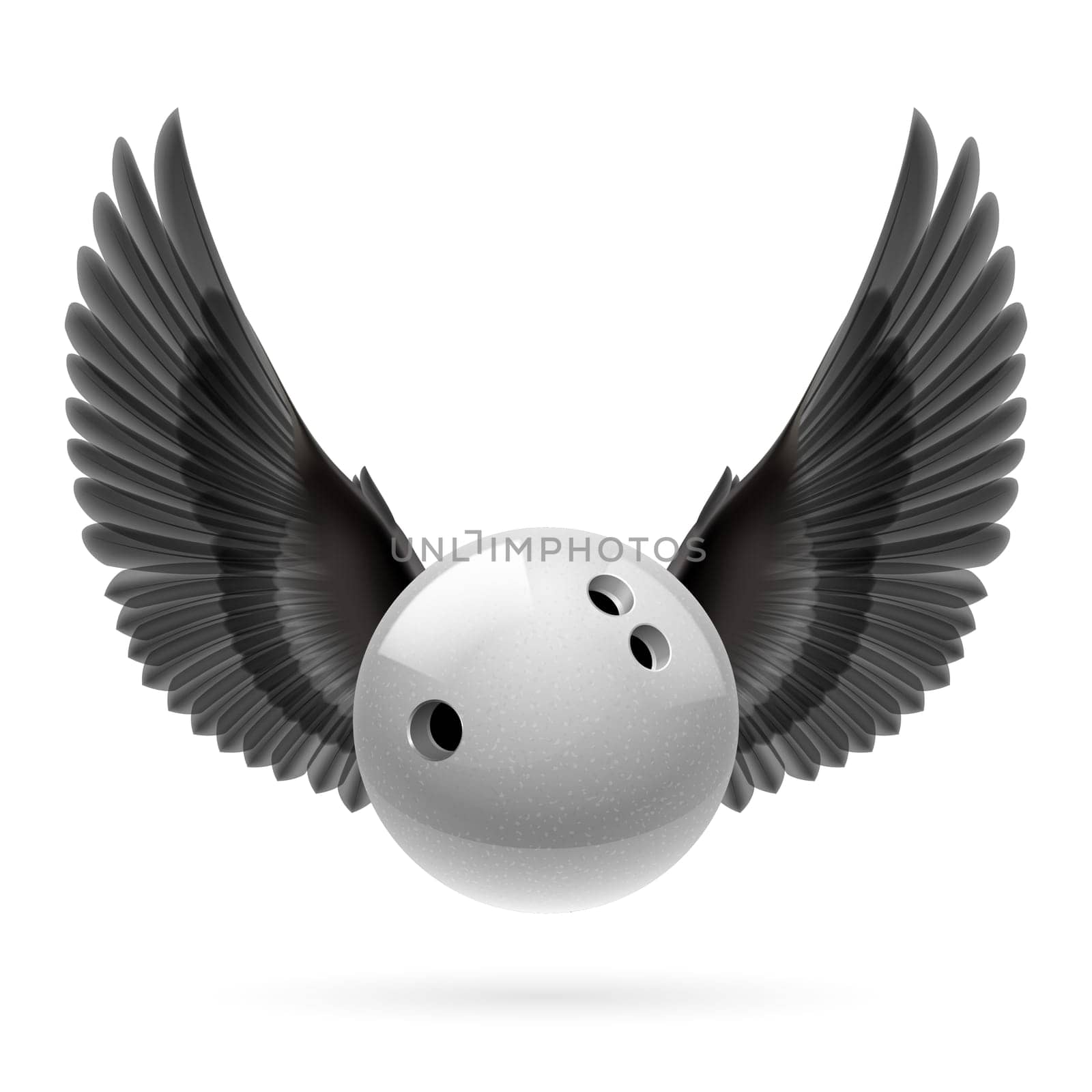 White bowling ball with black wings emblem
