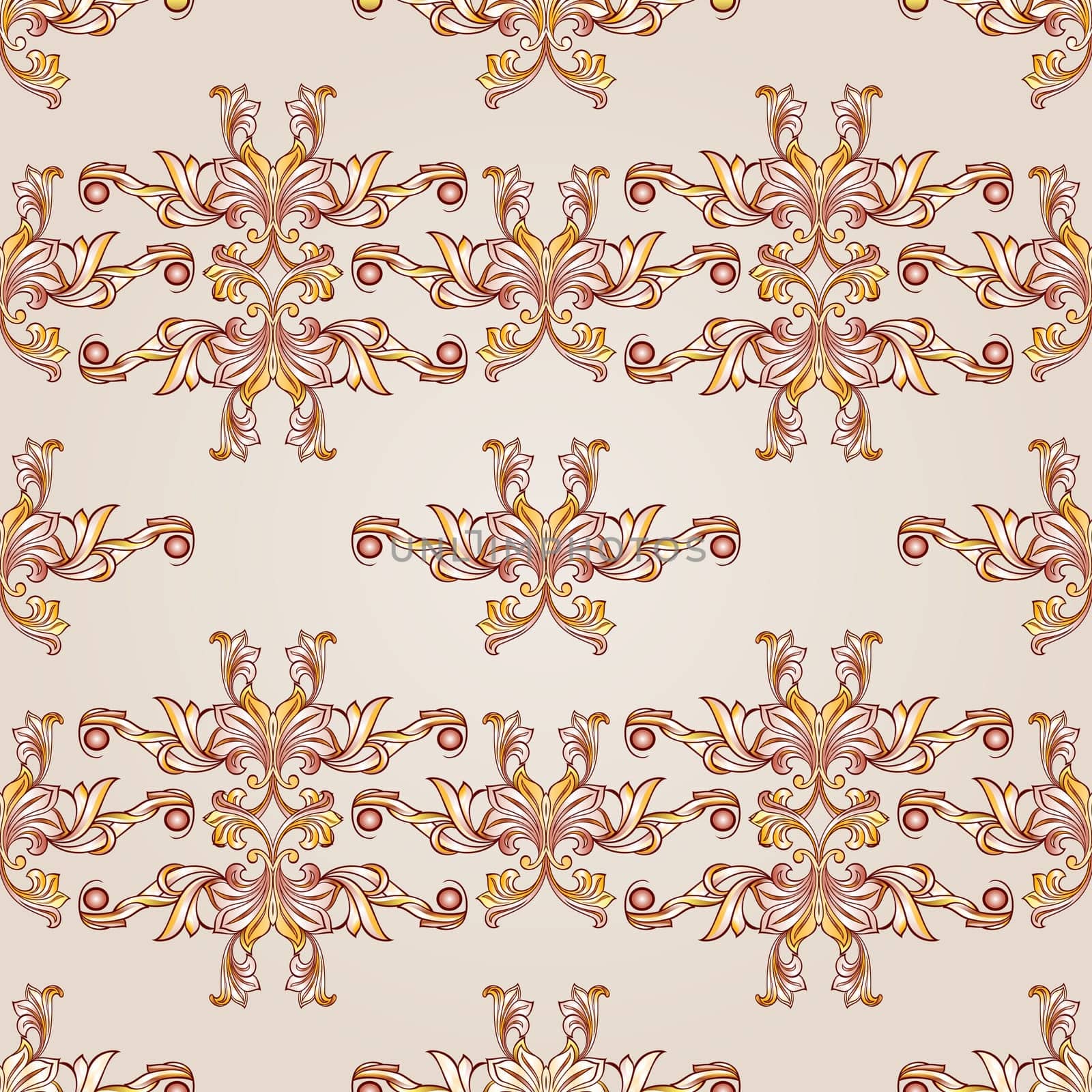 Beige and yellow symmetrical patterns. Light backgrounds.