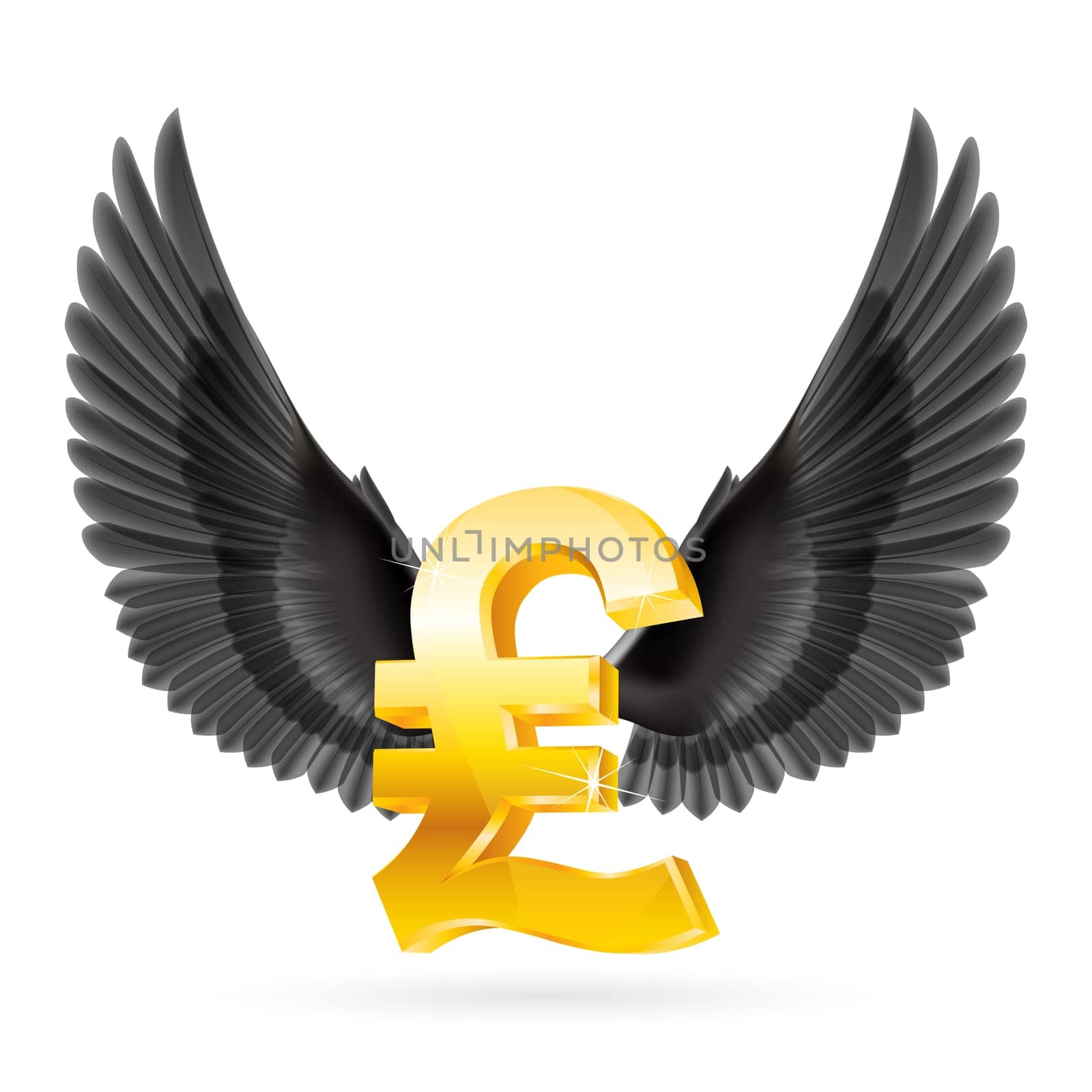Golden Great Britain pound symbol with black wings