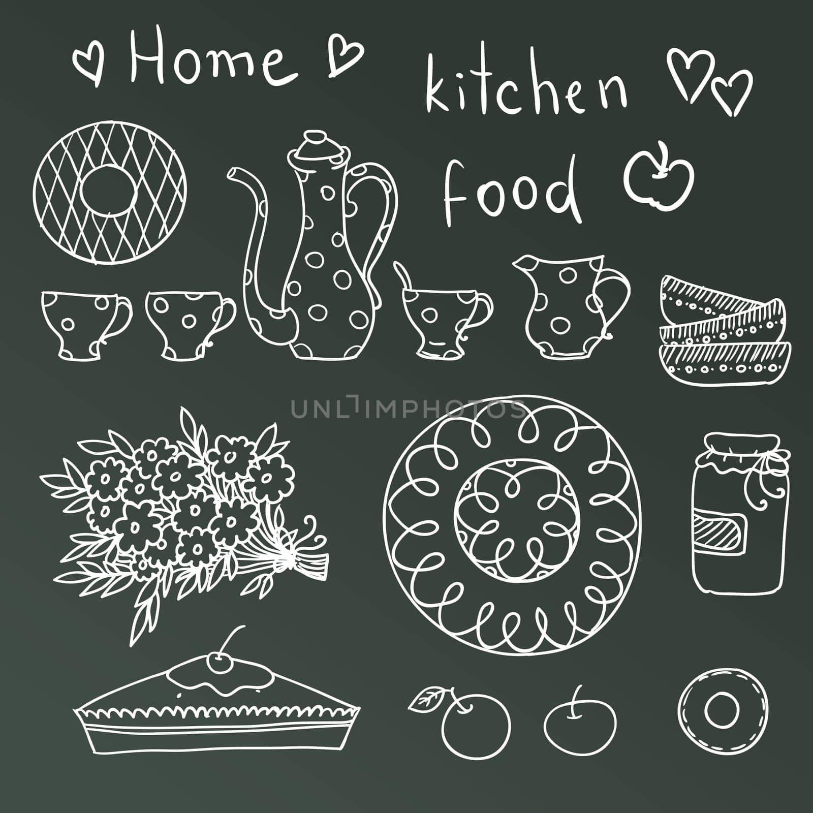 Vintage kitchen set in vector. Stylish design elements