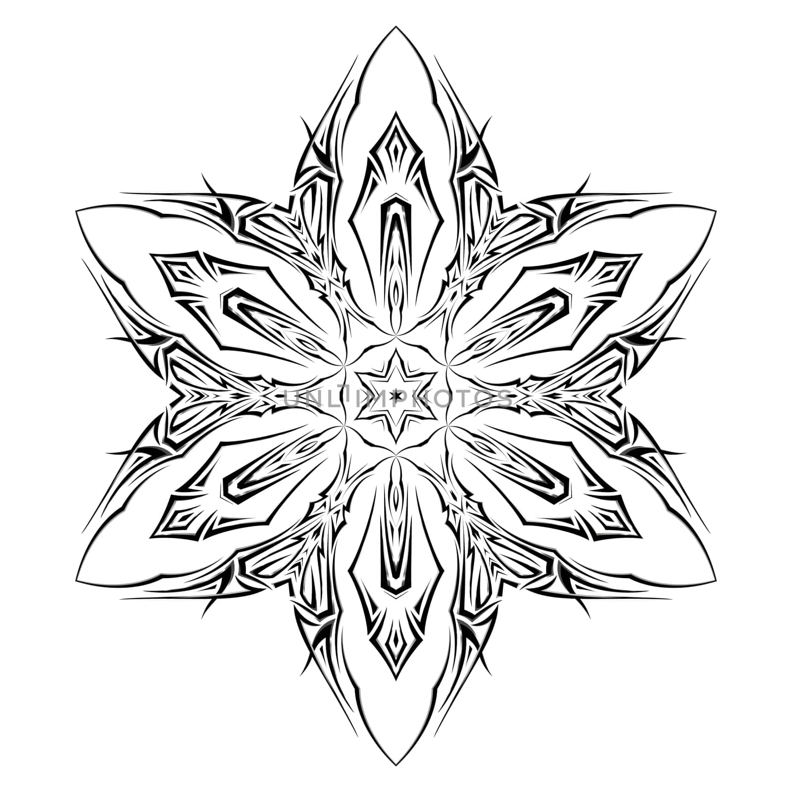 Sketch of tattoo as shuriken with six tips  on white background