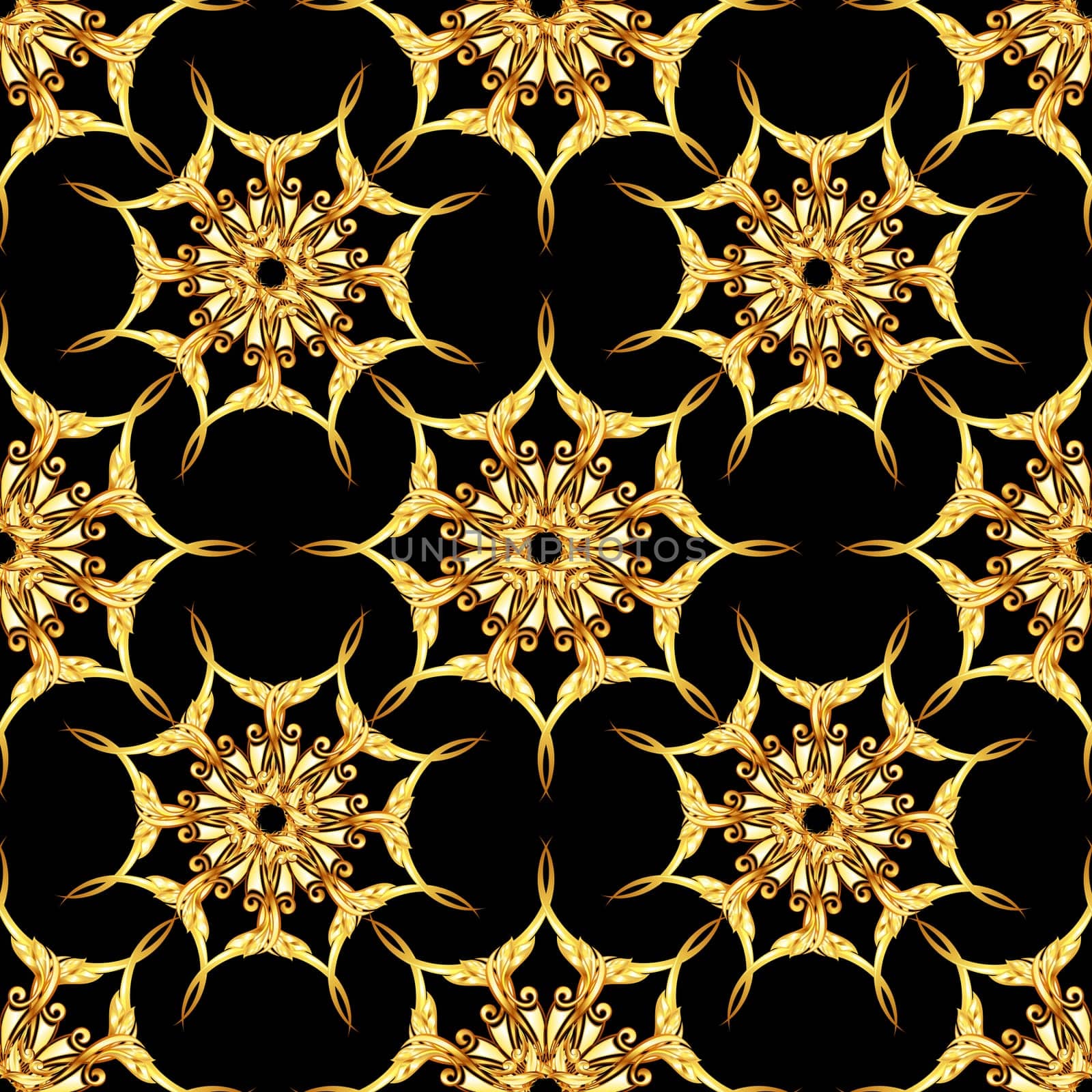 Seamless gold floral patterns on black background