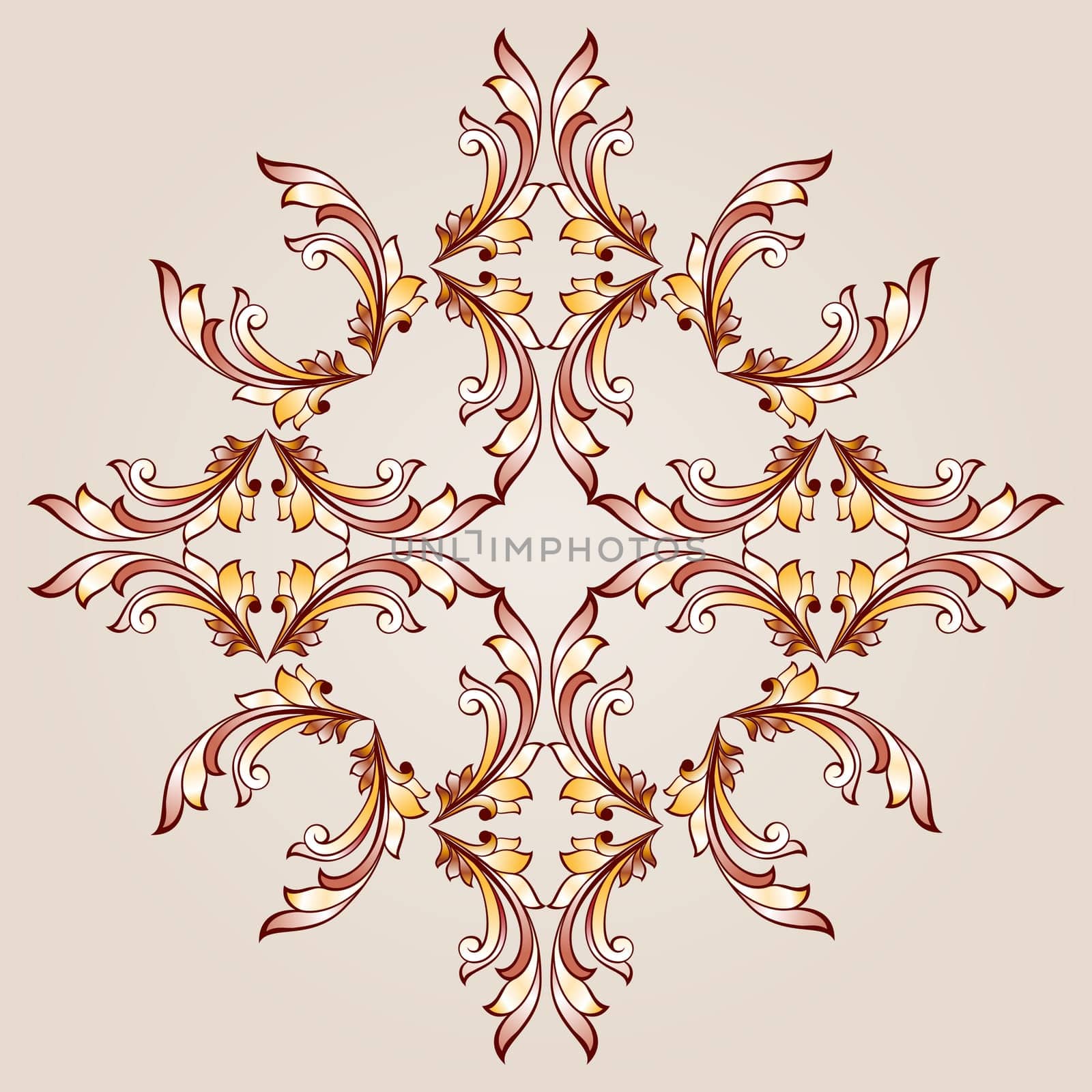 Flower pattern  of brown henna on the beige background