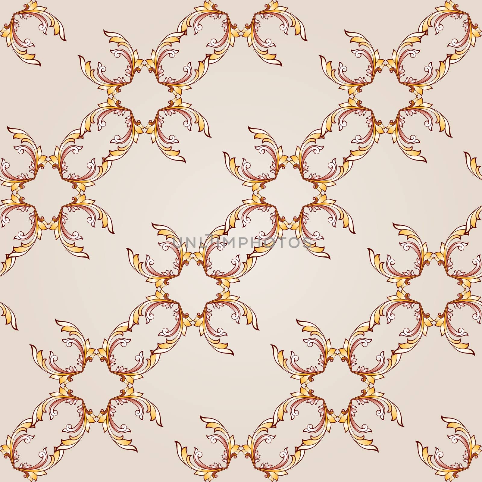 Seamless diagonal floral pattern of brown henna on beige background