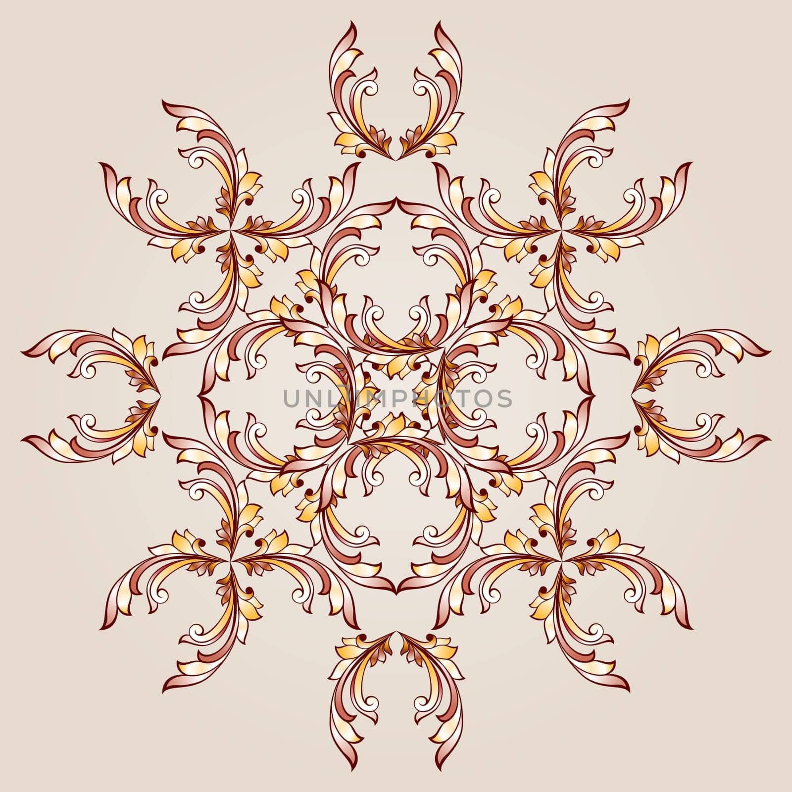 Flower pattern  of brown henna on beige background