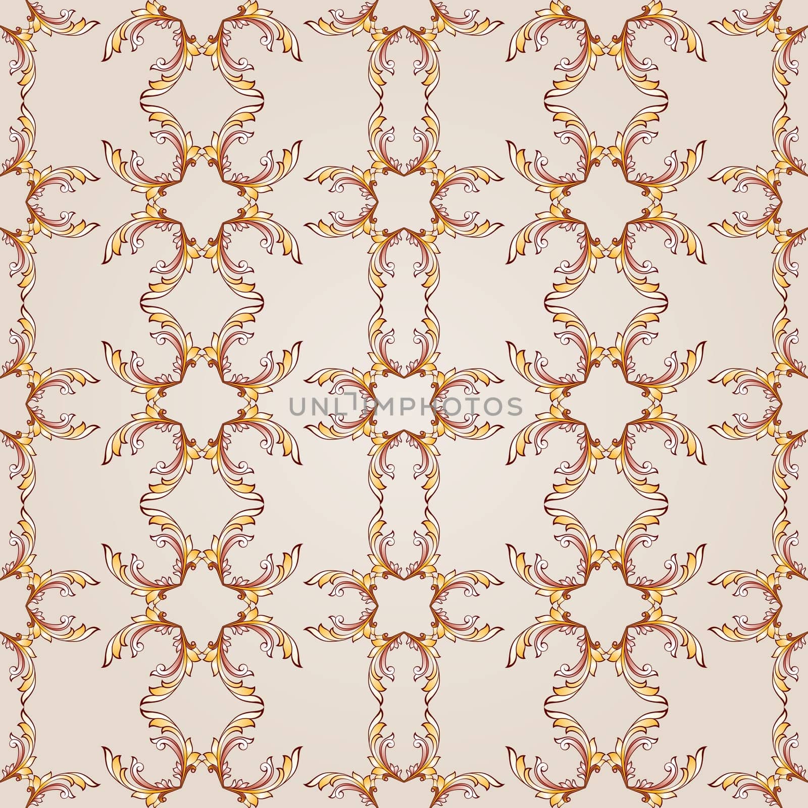 Seamless vertical pattern of brown henna on beige background