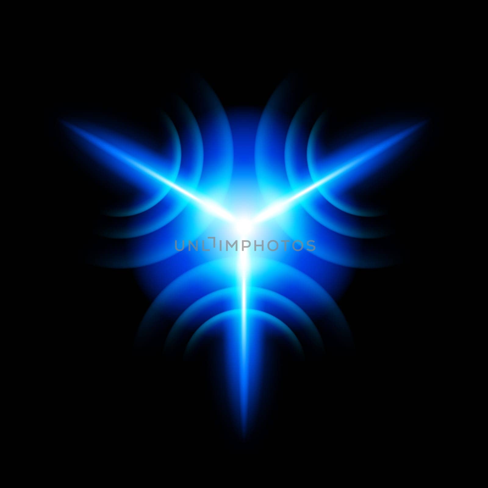 Bright digital star with  three  tips on the black background