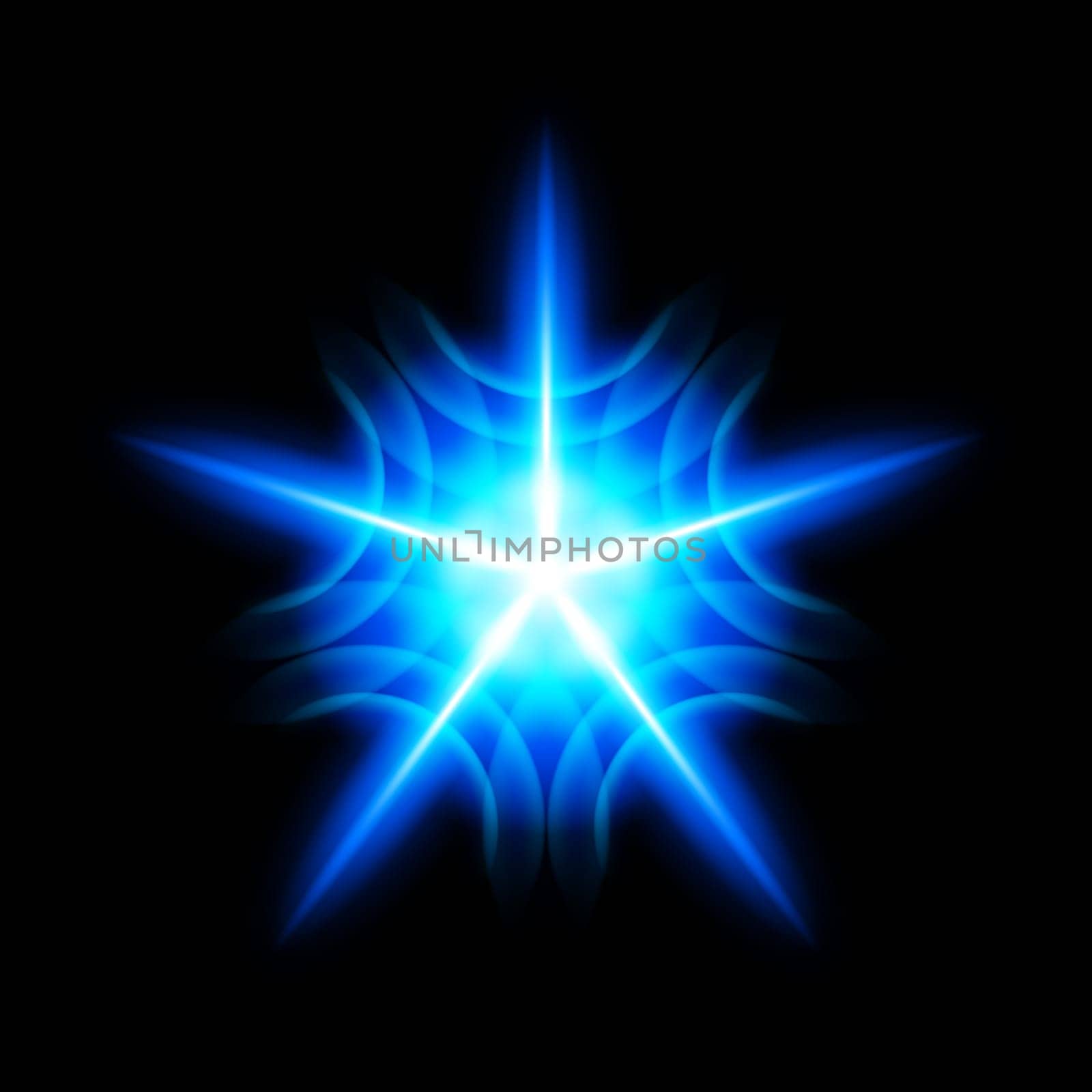 Bright digital star with  five tips on the black background