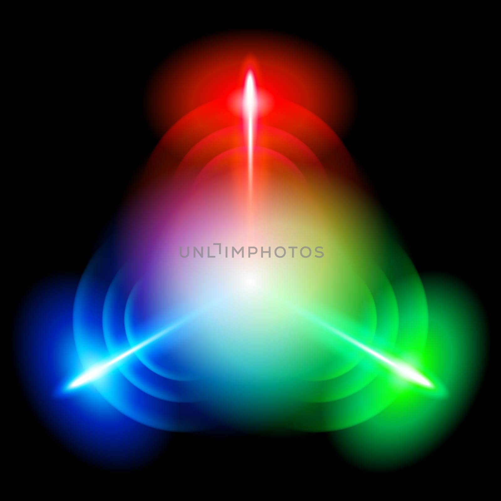 Blue,red, green  digital star with   three  tips on the black background