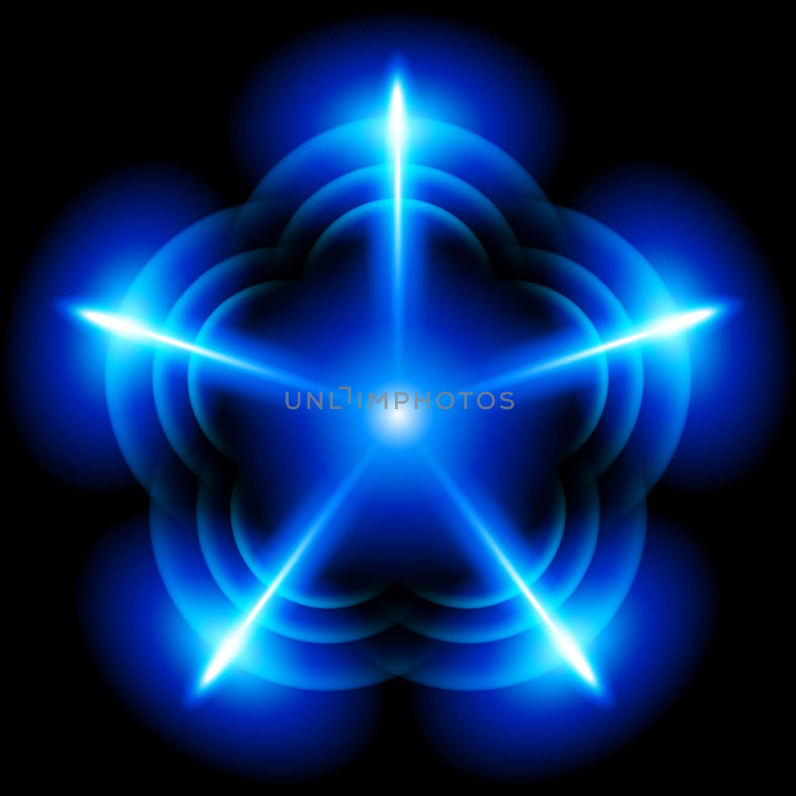 Light digital star with  five  tips on the black background