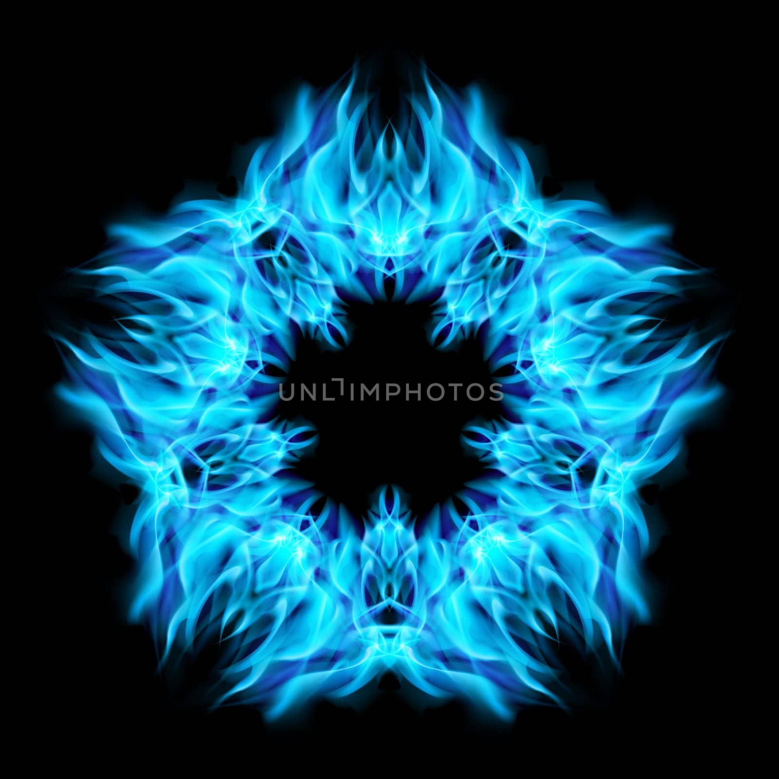 Fire star  in cyan color. Black background