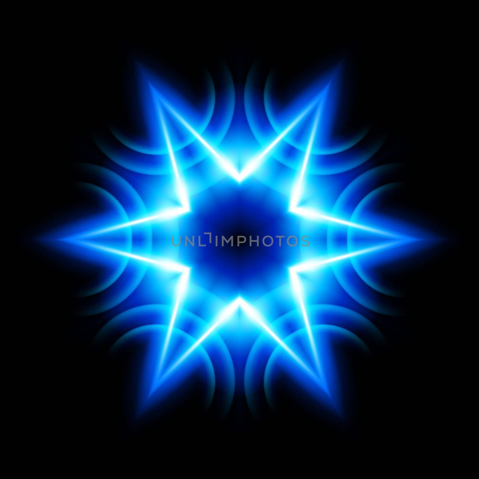 Light digital star with   six  tips on the black background