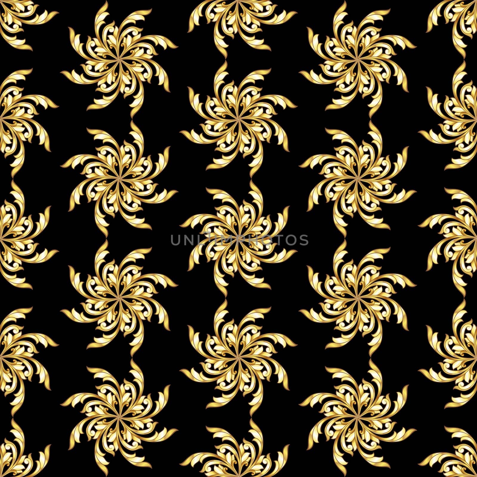 Seamless gold flower patterns on black background