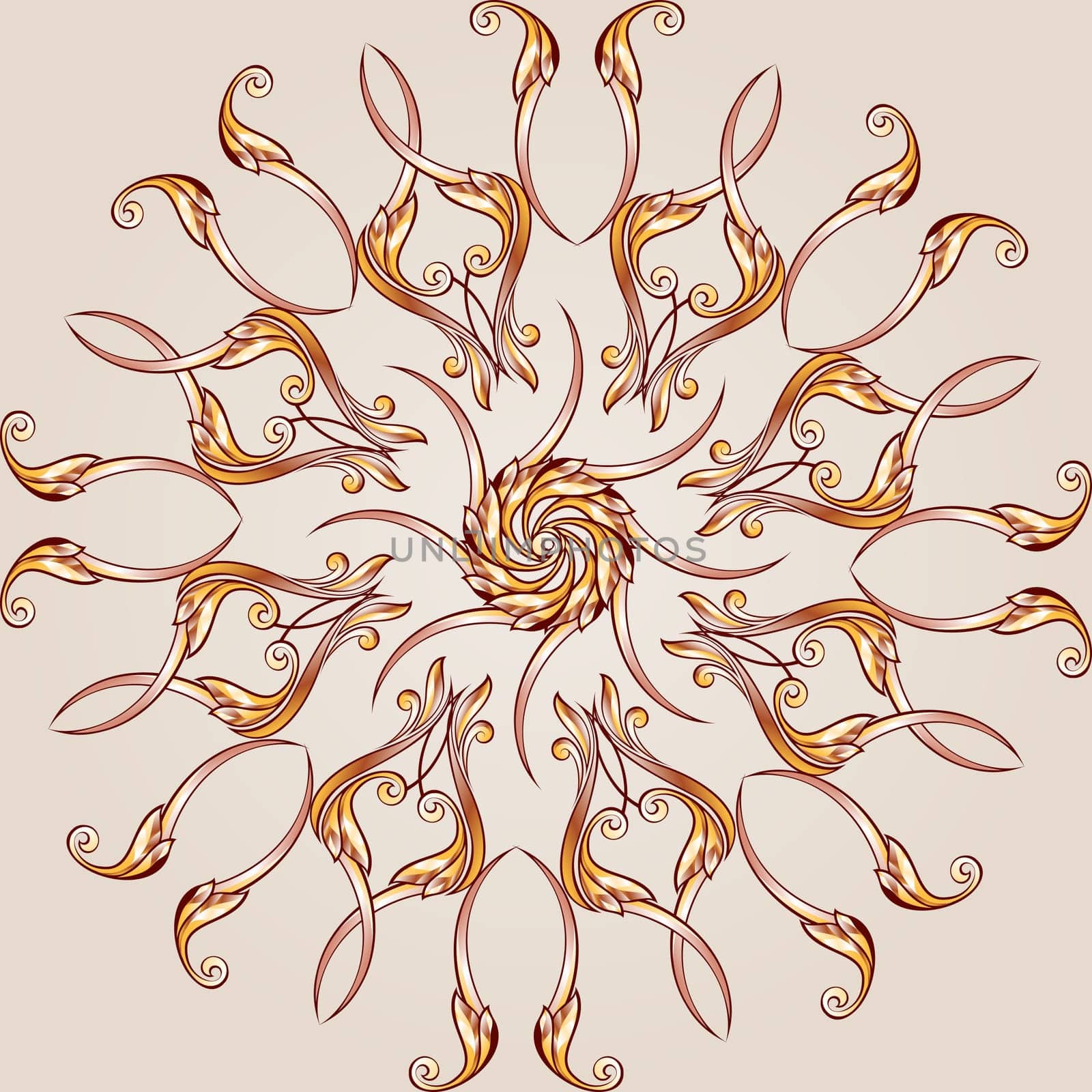 Flower round pattern  of brown henna on the beige background