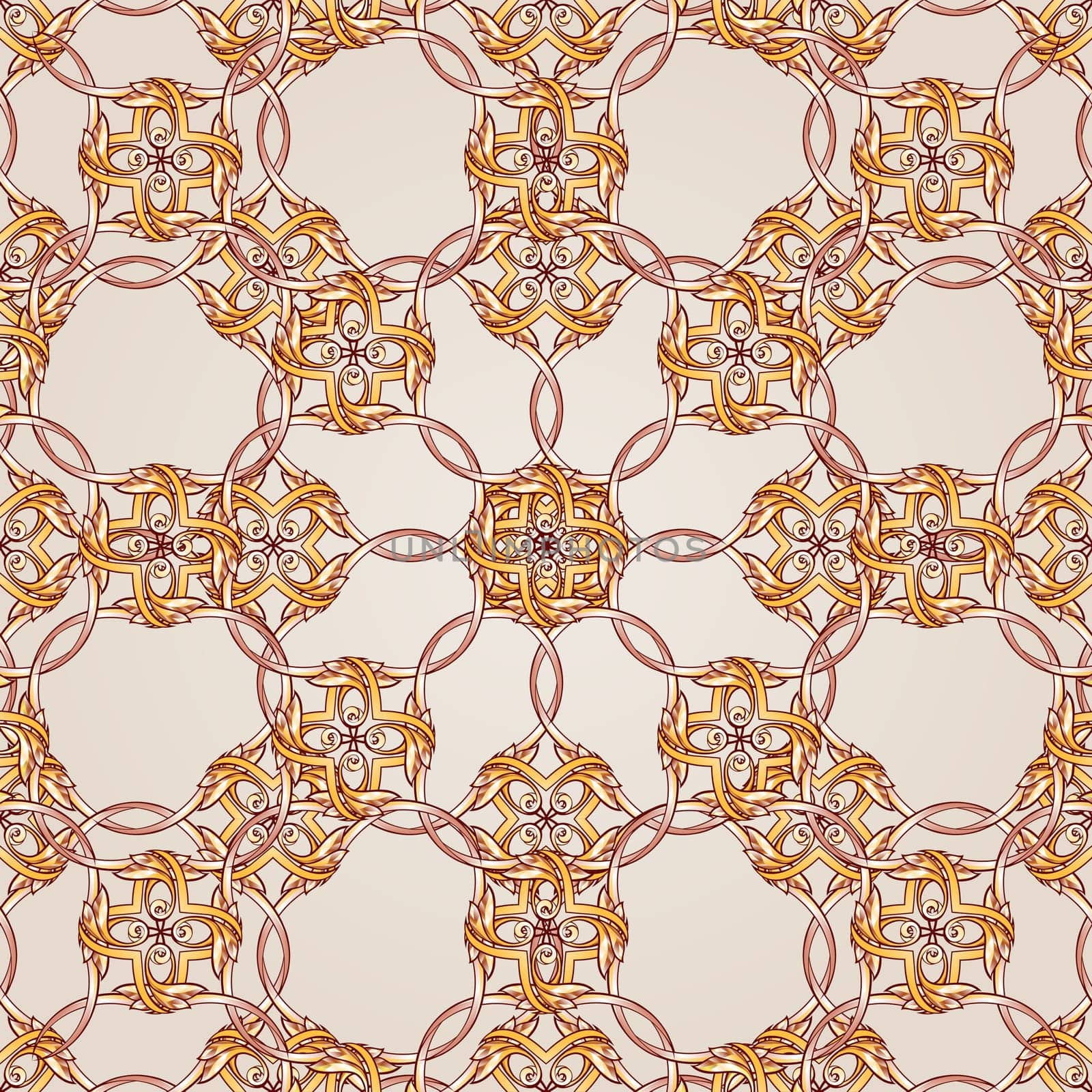 Seamless ornate pattern of brown henna on beige background