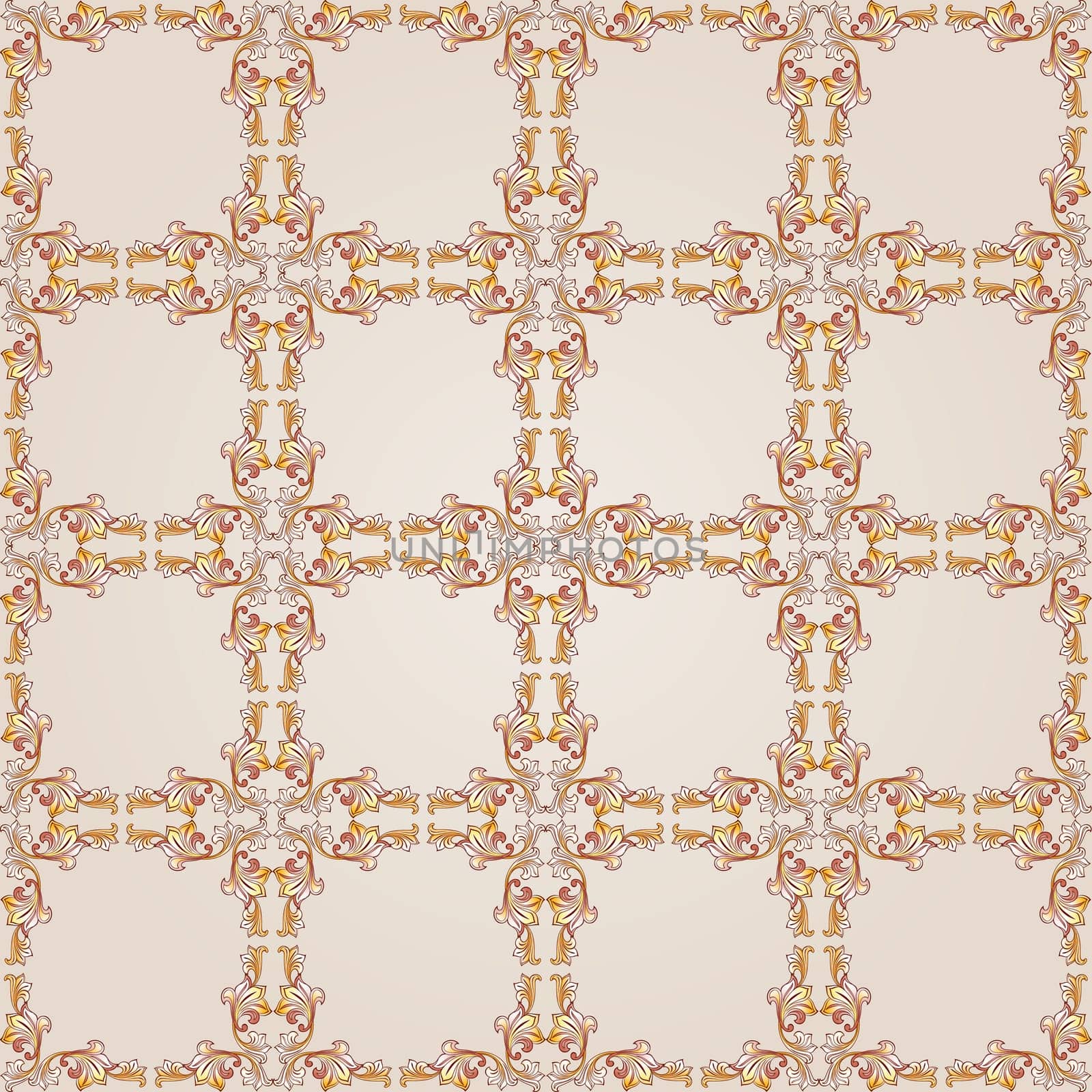 Square floral pattern of brown henna on beige background