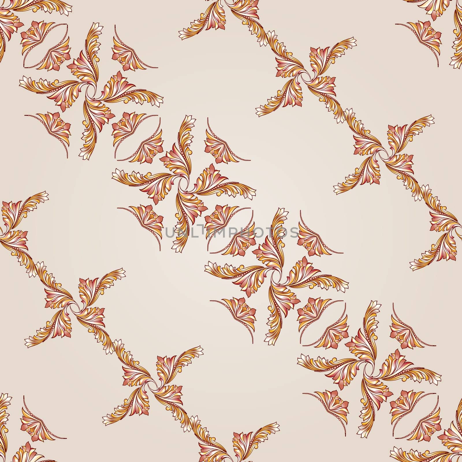 Seamless diagonal floral pattern  of brown henna on beige background