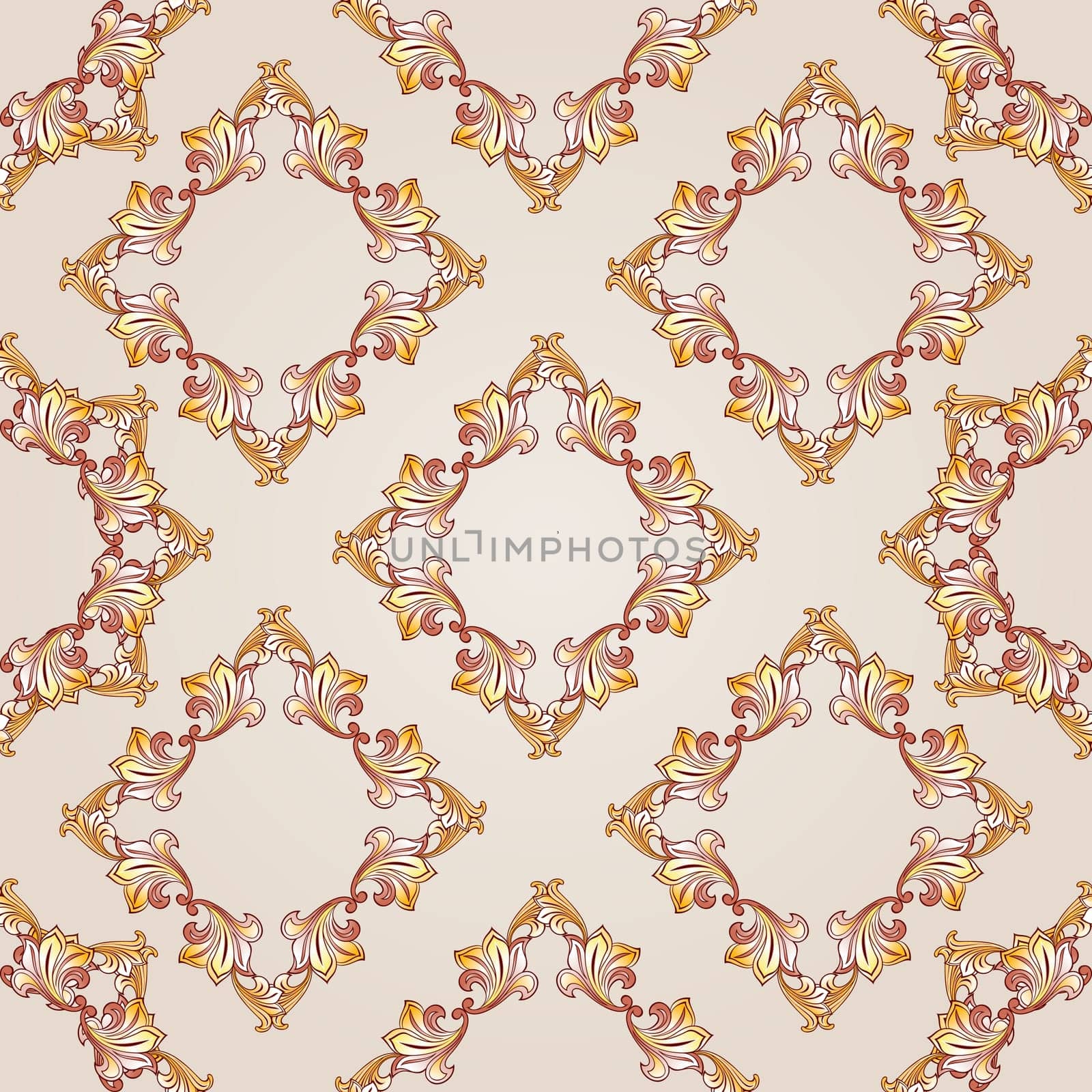 Seamless square pattern of brown henna on beige background