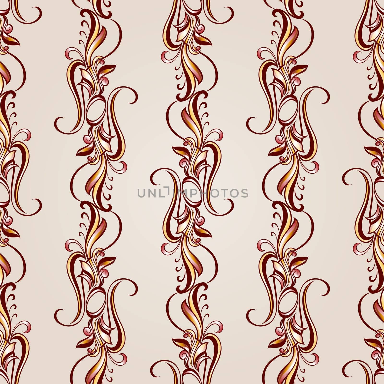 Seamless vertical patterns of brown henna on beige background
