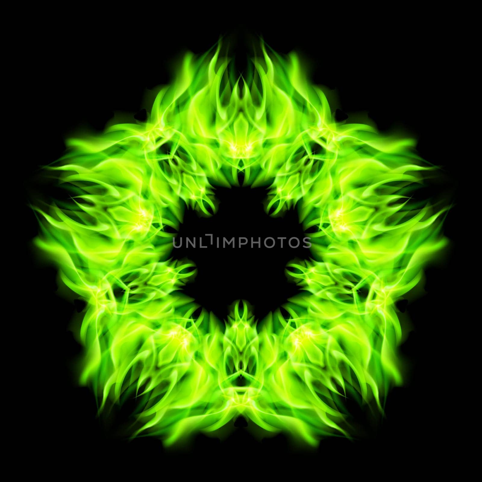 Fire star  in green color. Black background