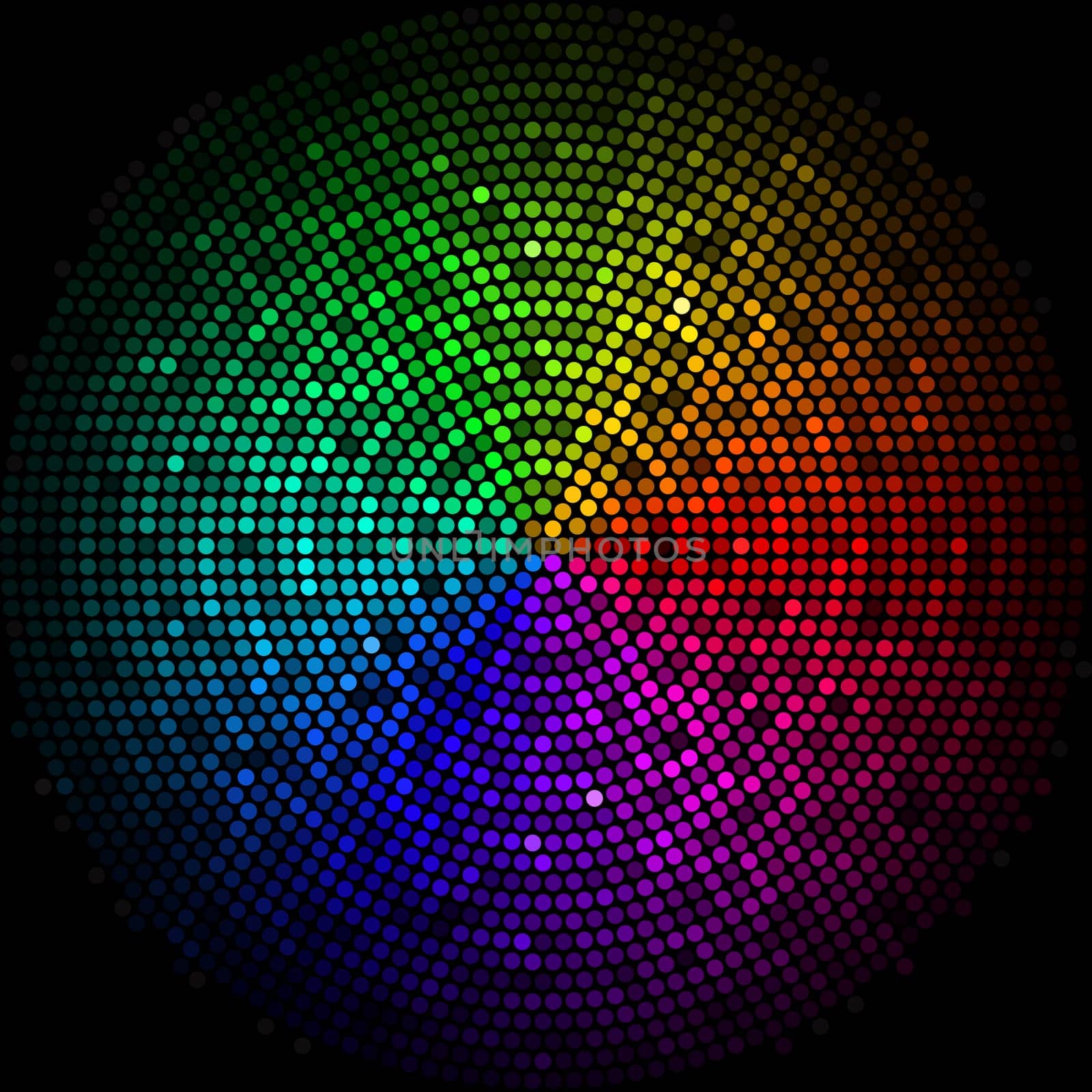 Multicolor dots digital in form circle  on the black background