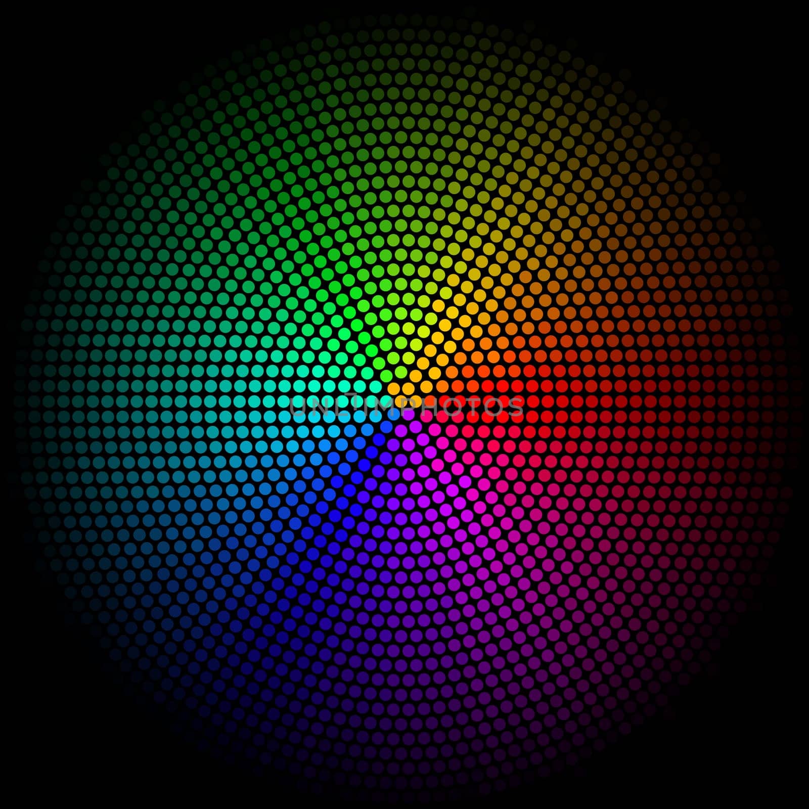 Multicolor dots digital in form circle  on  black background