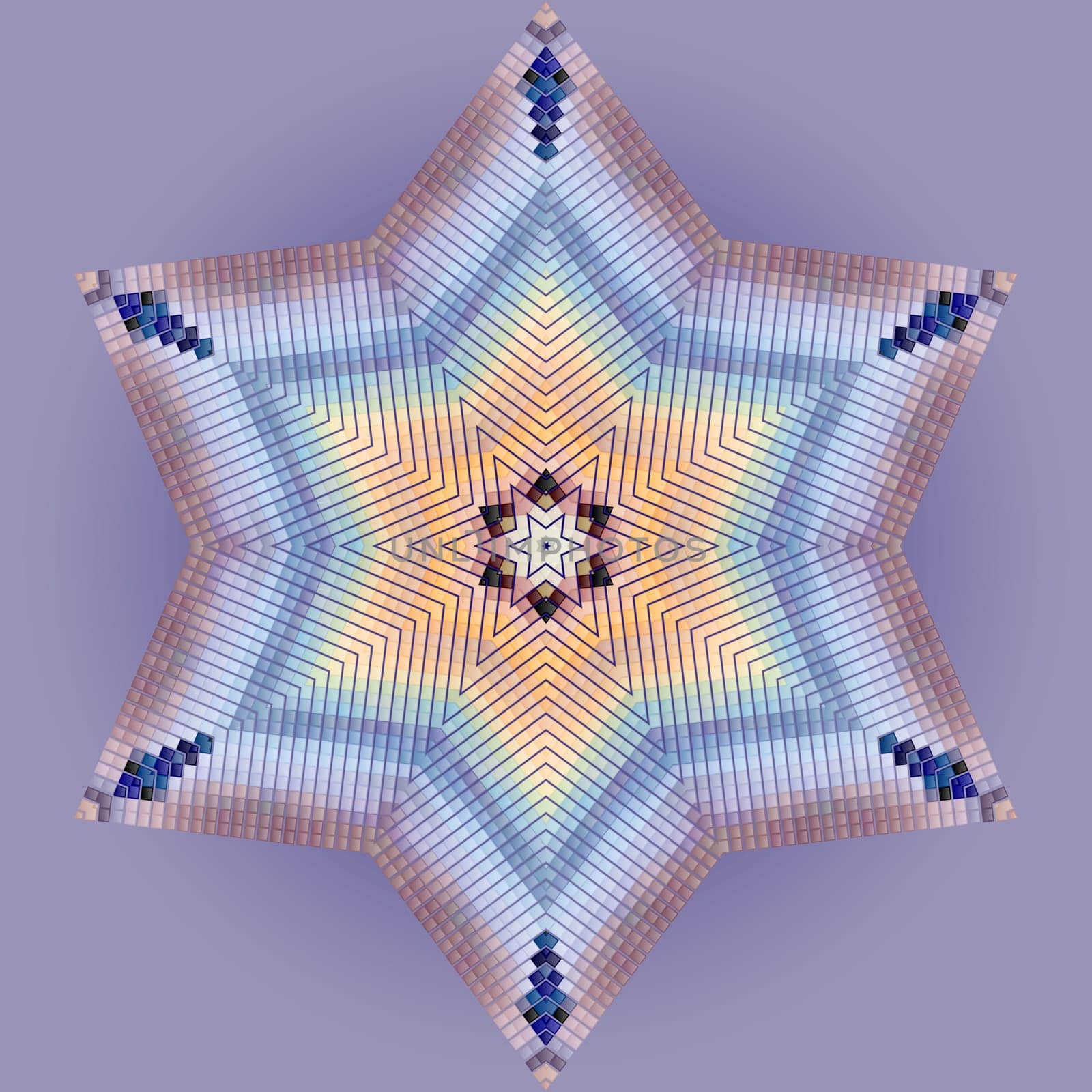 Abstract multicolored mosaic in the form of star  on violet background