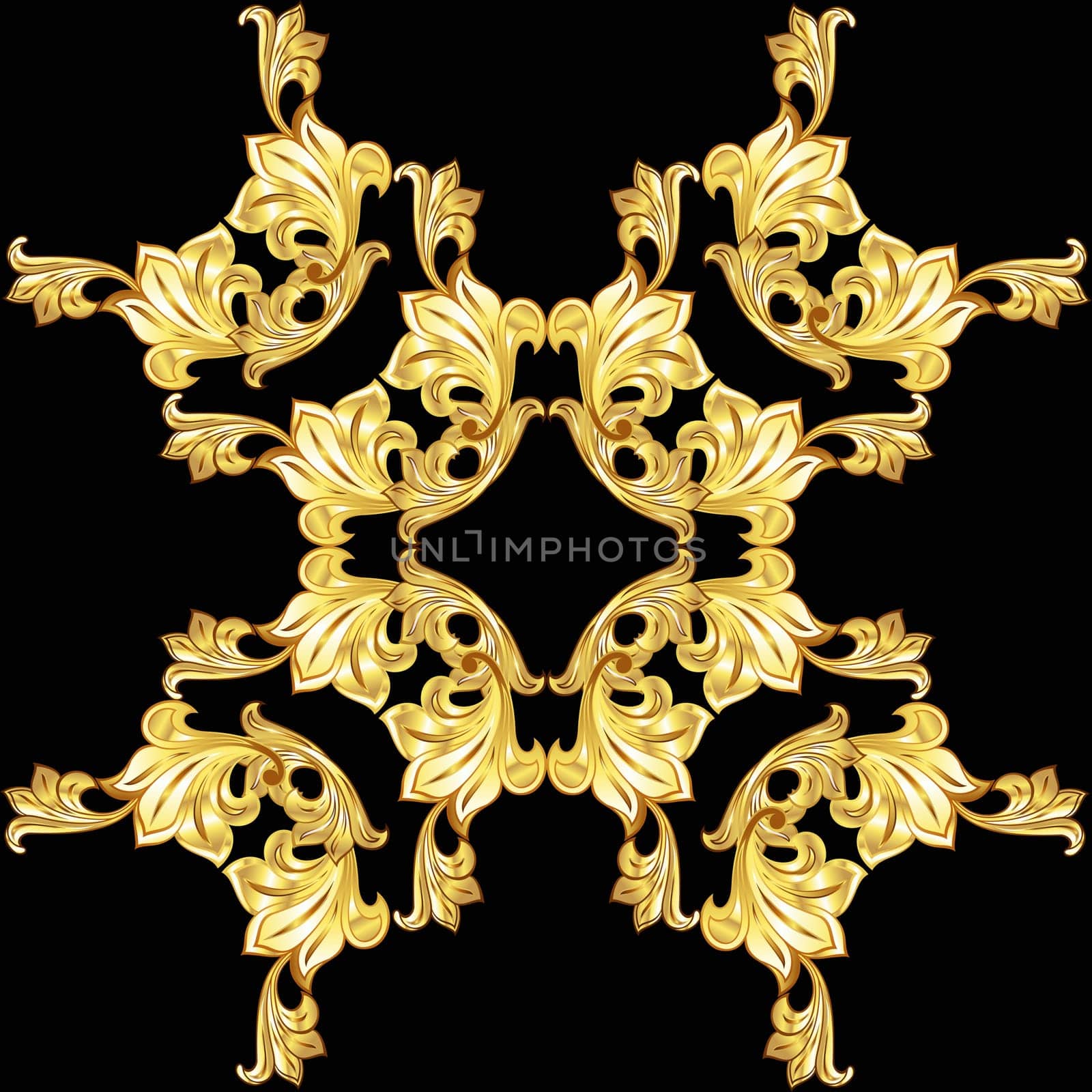 Gold flower pattern on the black background