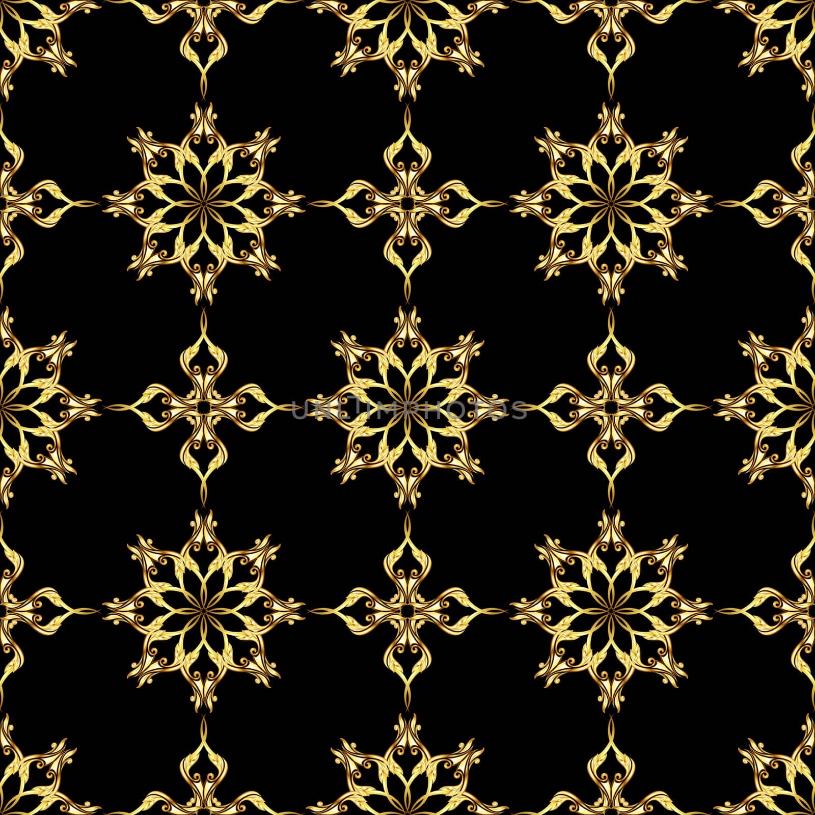 Seamless gold flower pattern on black background
