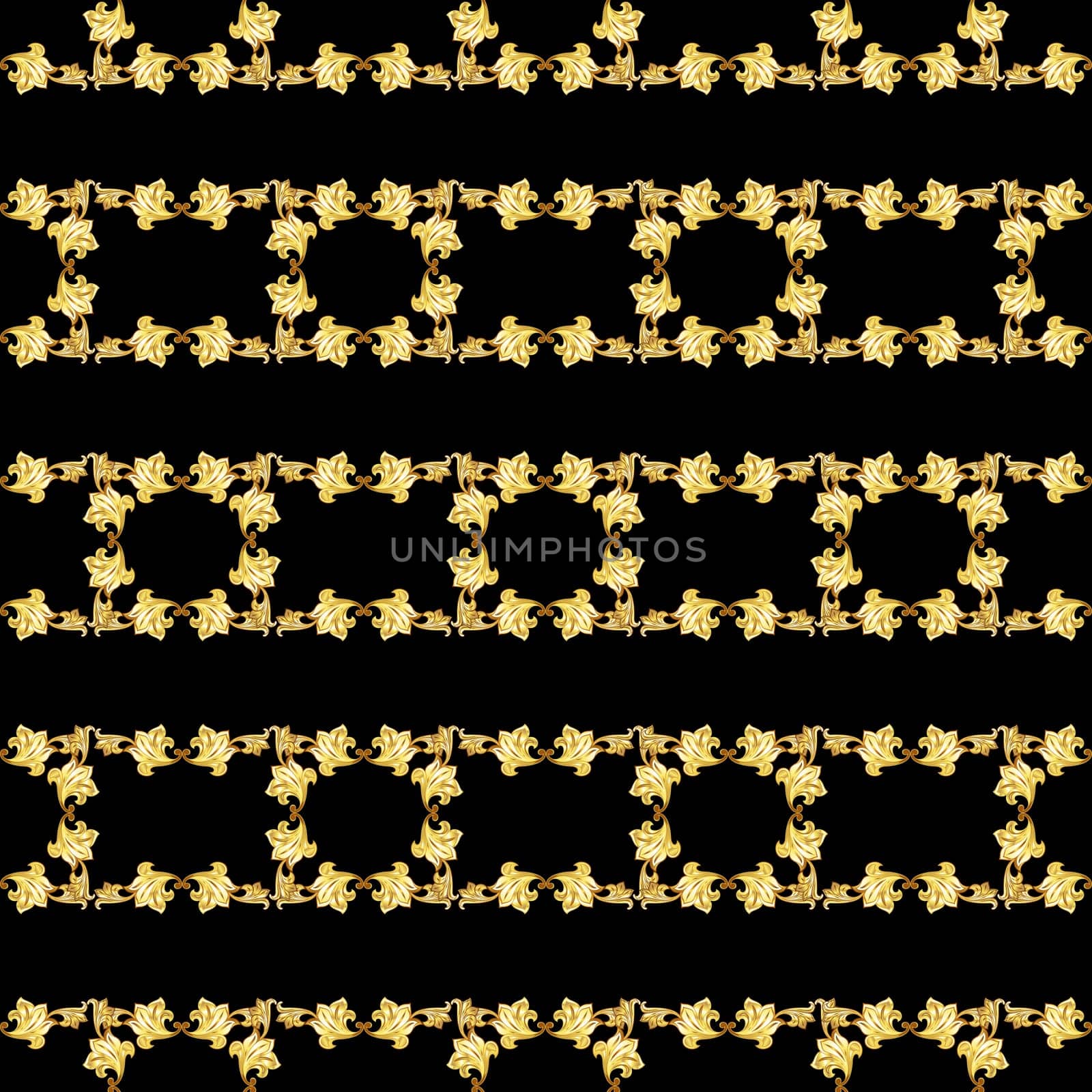 Gorizontal seamless gold floral patterns on black background