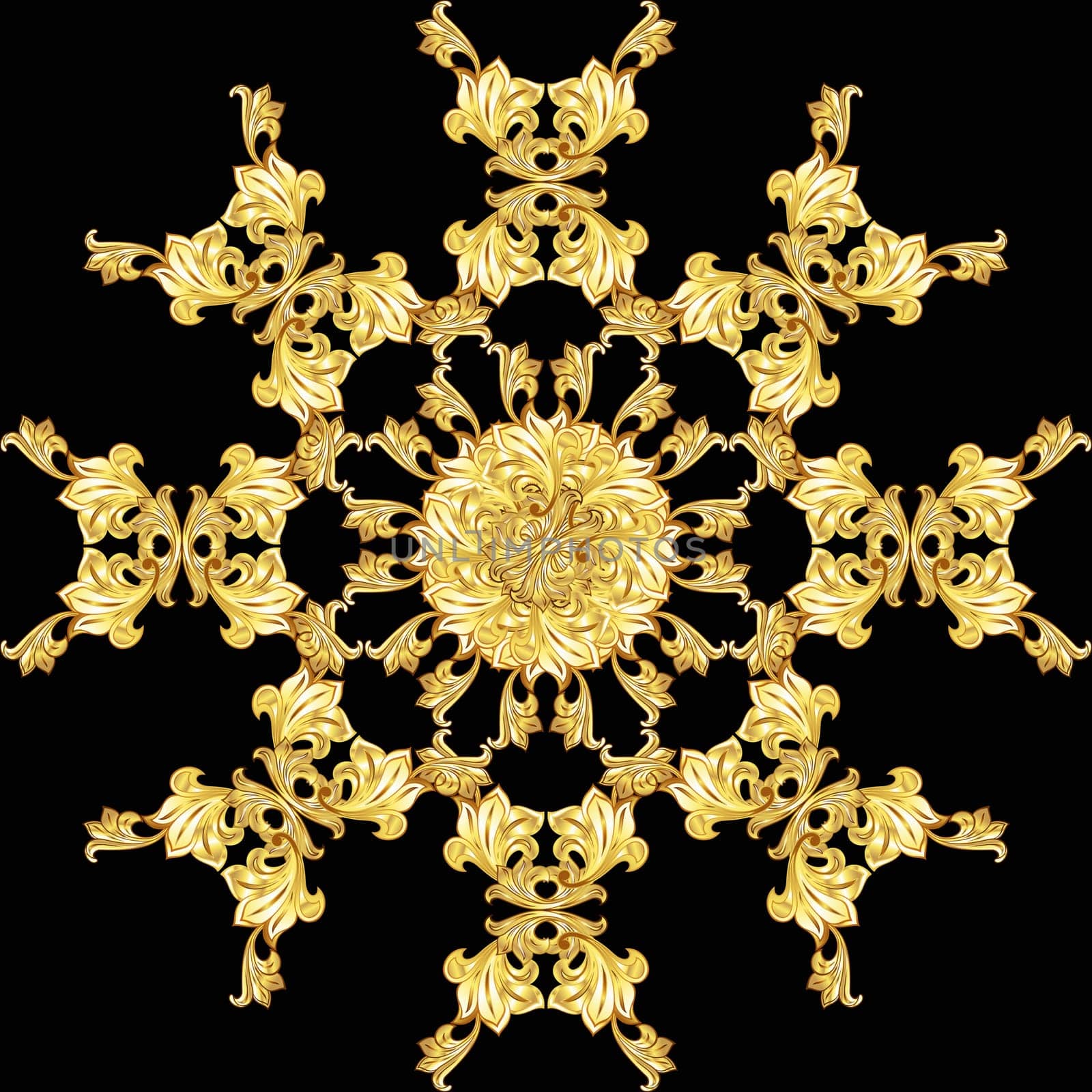 Golden flower pattern on the black background
