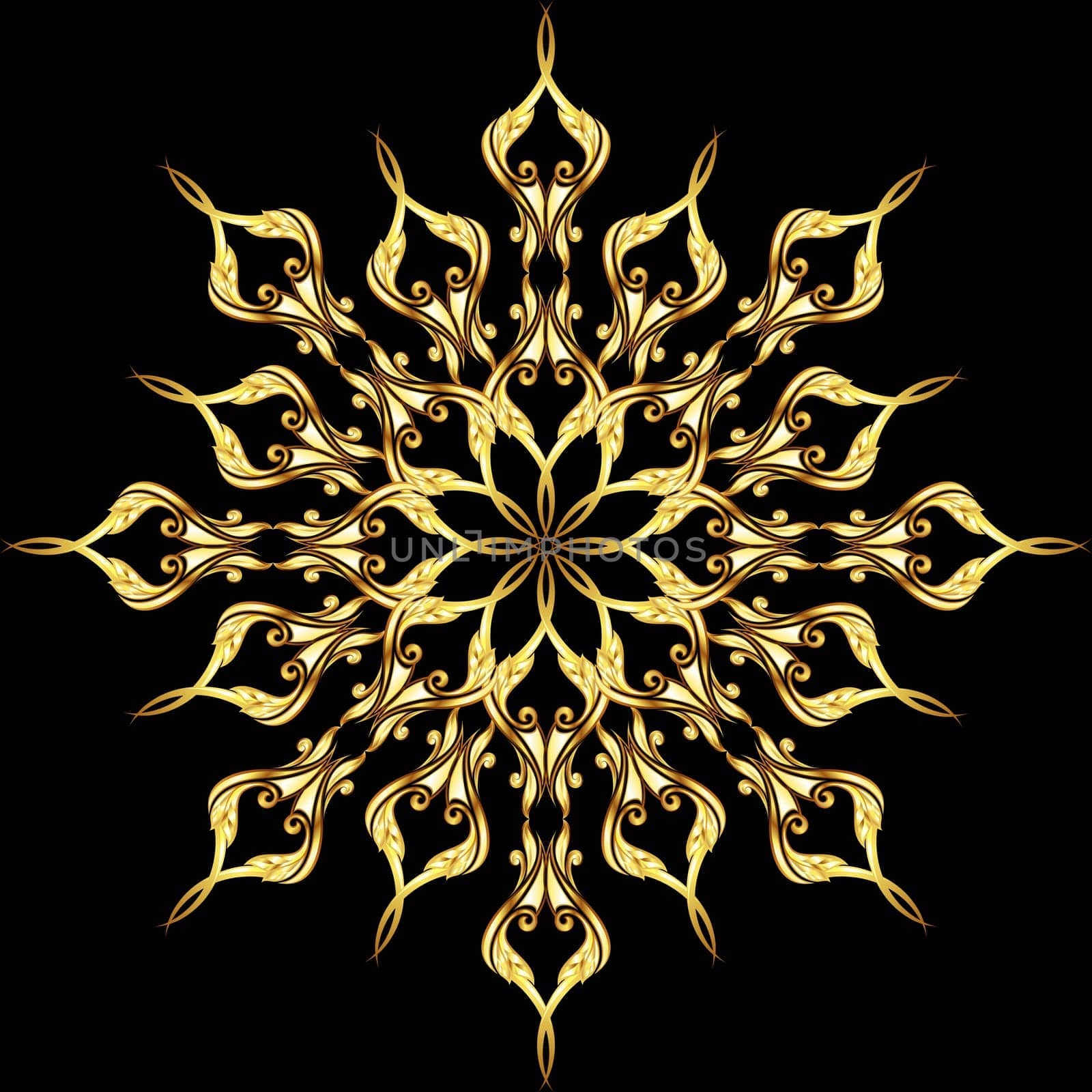 Gold ornate floral  pattern on the black background