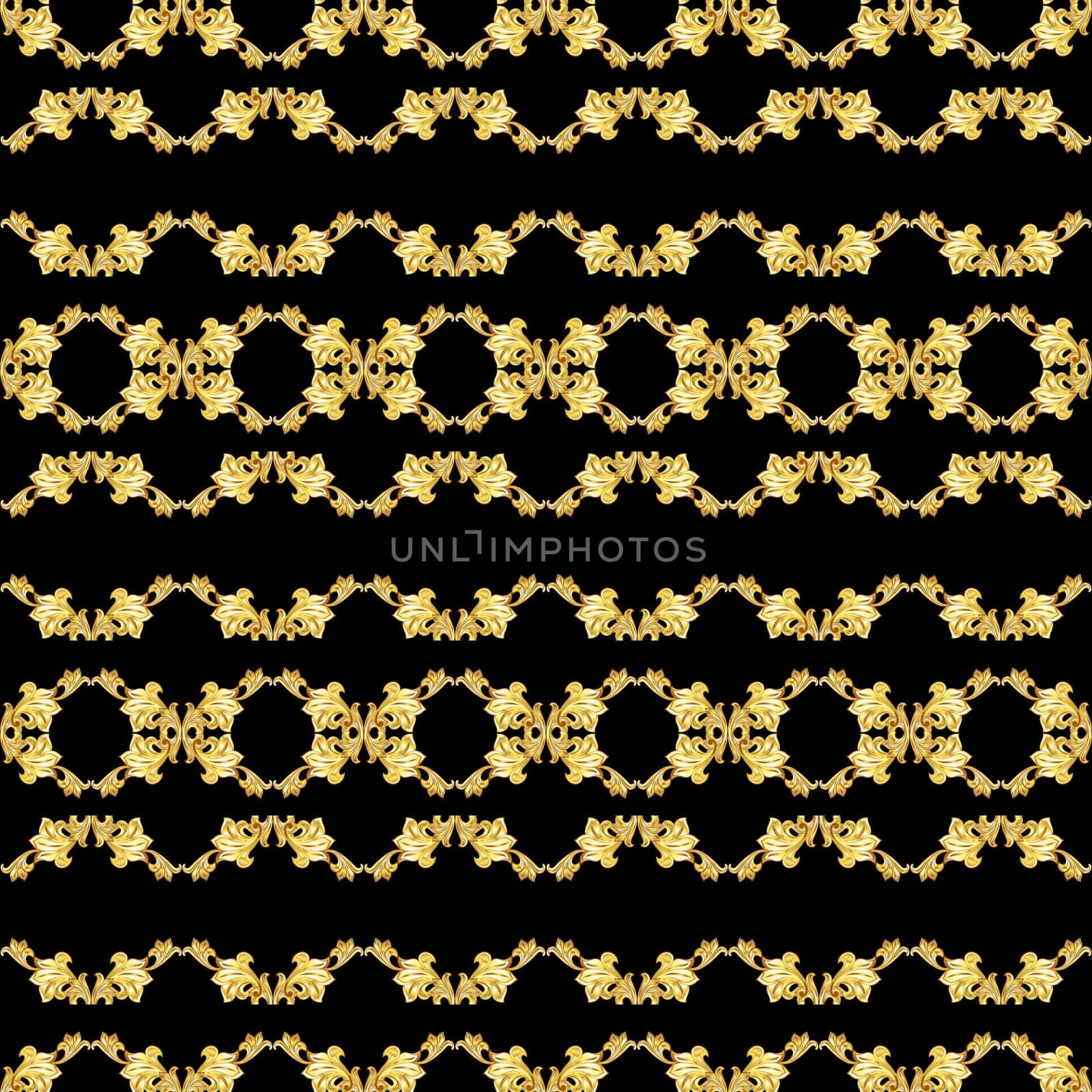 Gorizontal seamless gold floral pattern on black background