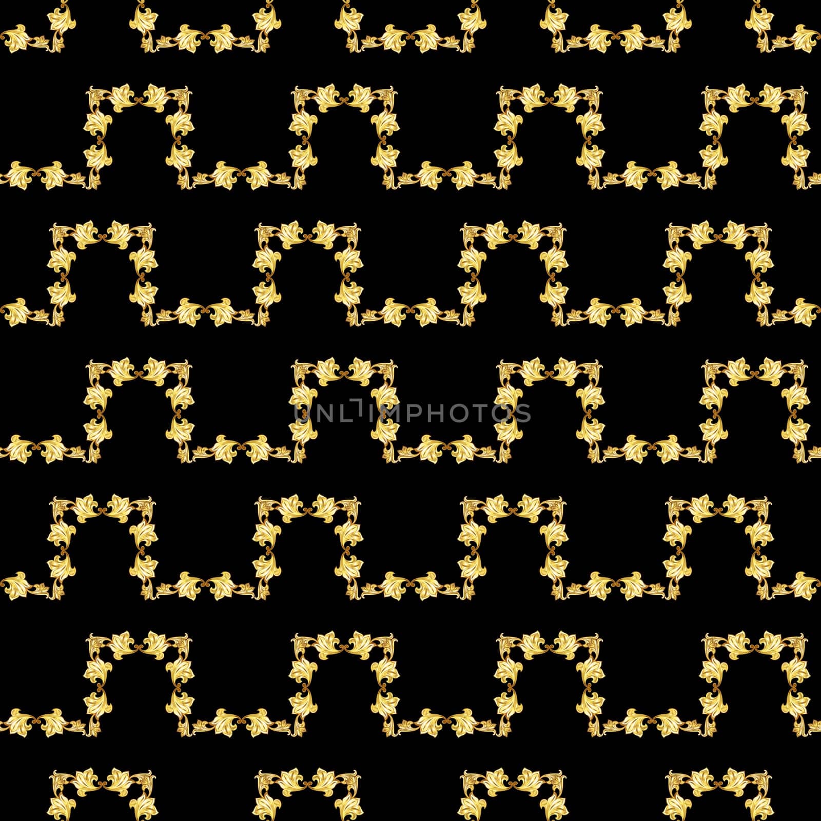 Seamless golden floral pattern on the black background