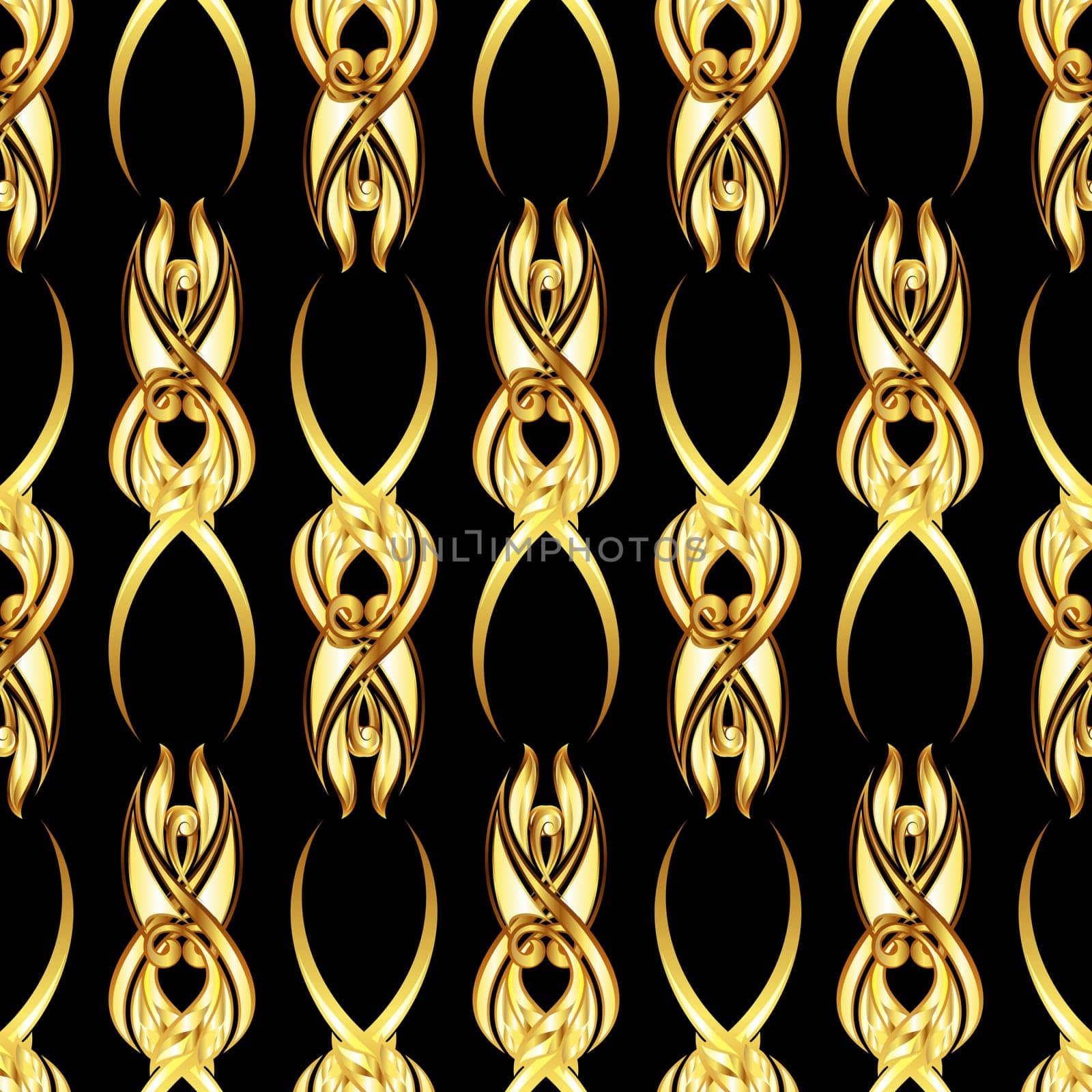 Seamless golden ornate pattern on black background