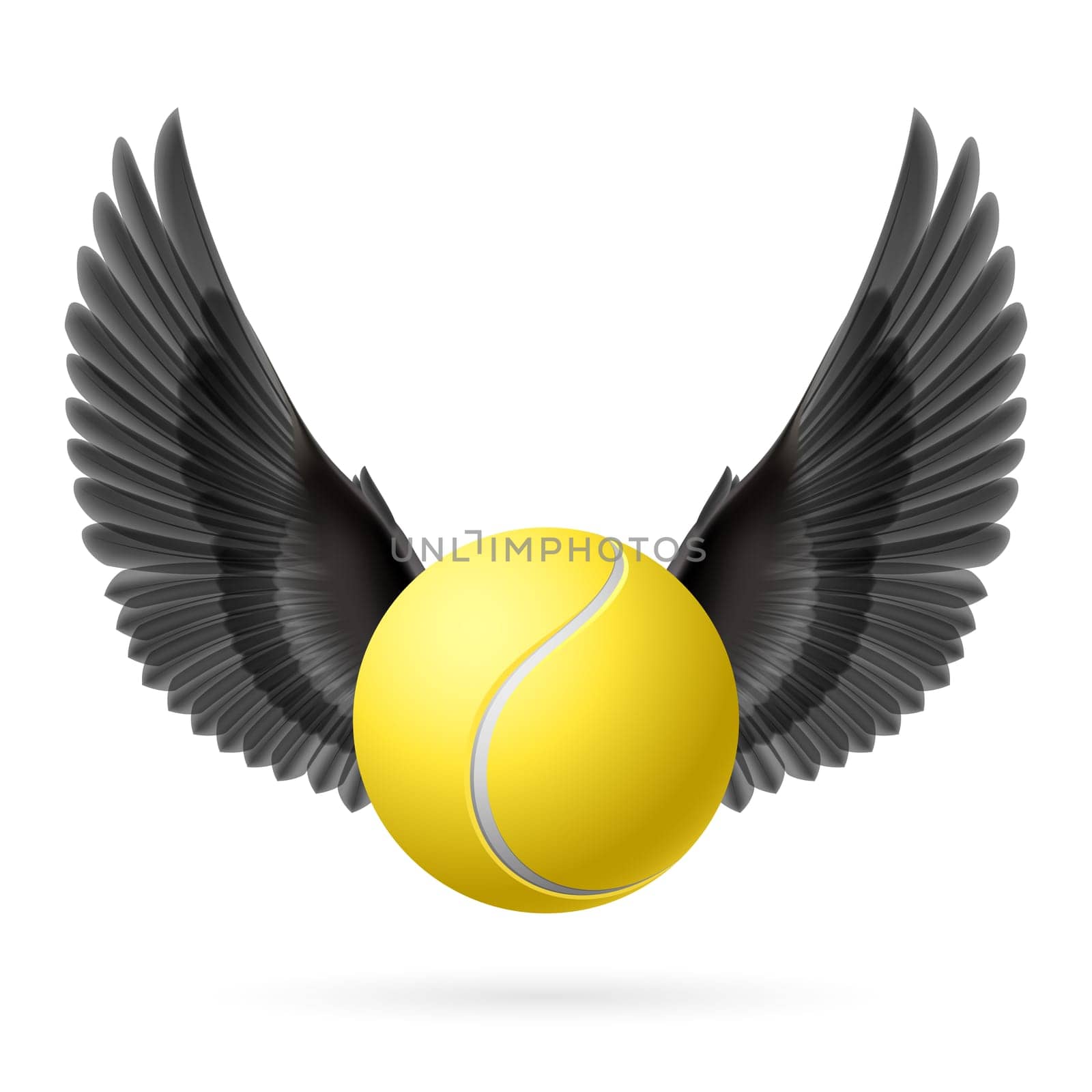 Realistic tennis ball with black wings emblem