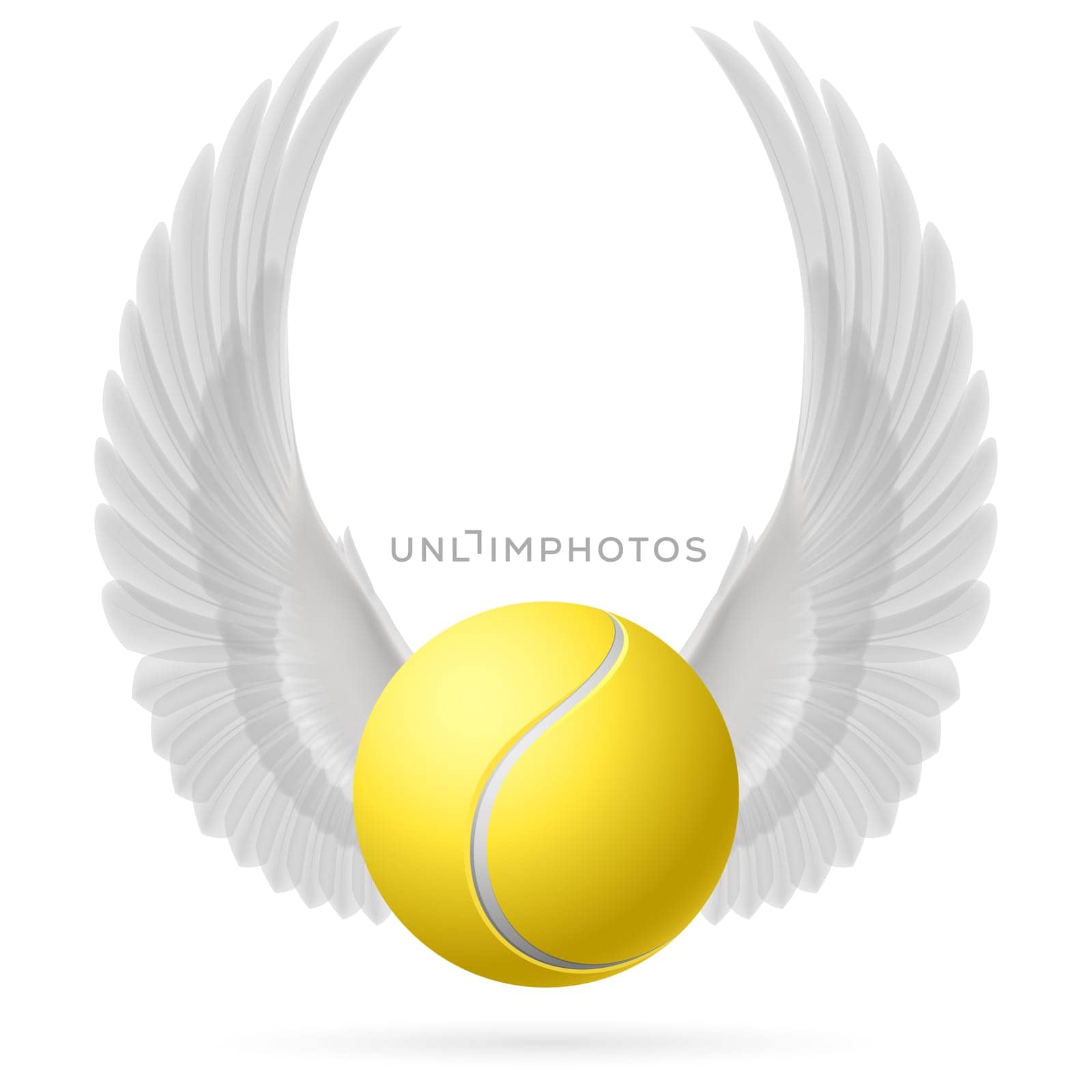 Realistic tennis ball with raised up white wings emblem