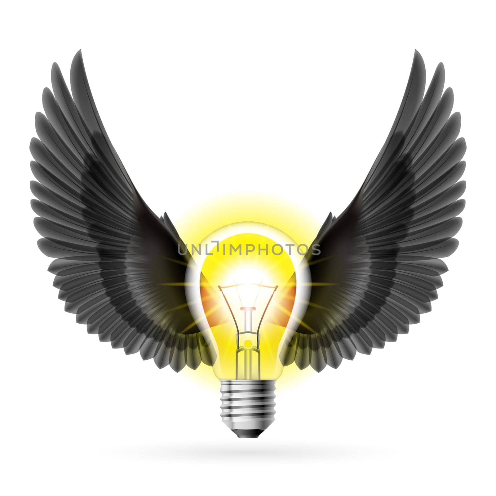 Light bulb with black wings. Idea and inspiration concept