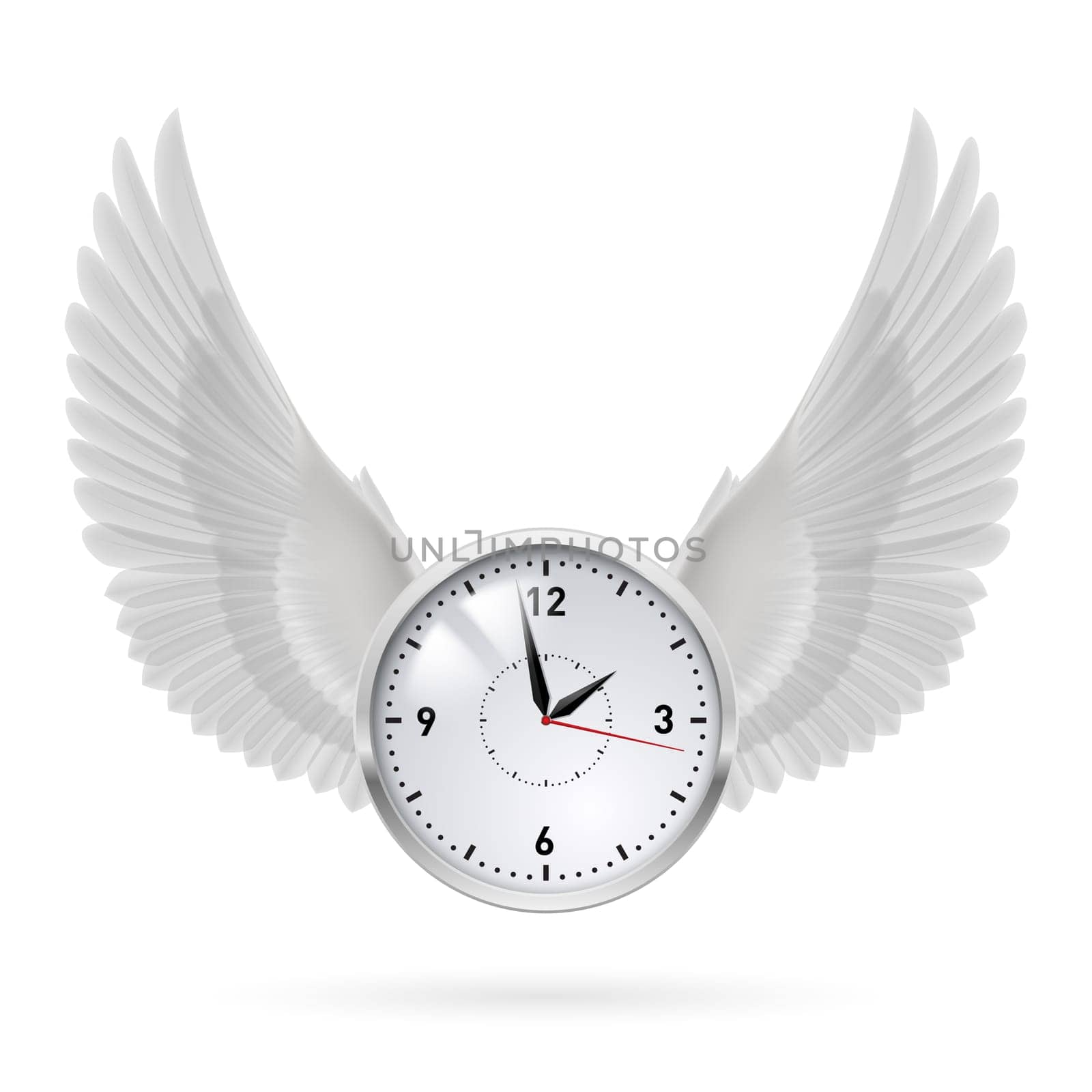 White clock and white wings. Swing. Time.