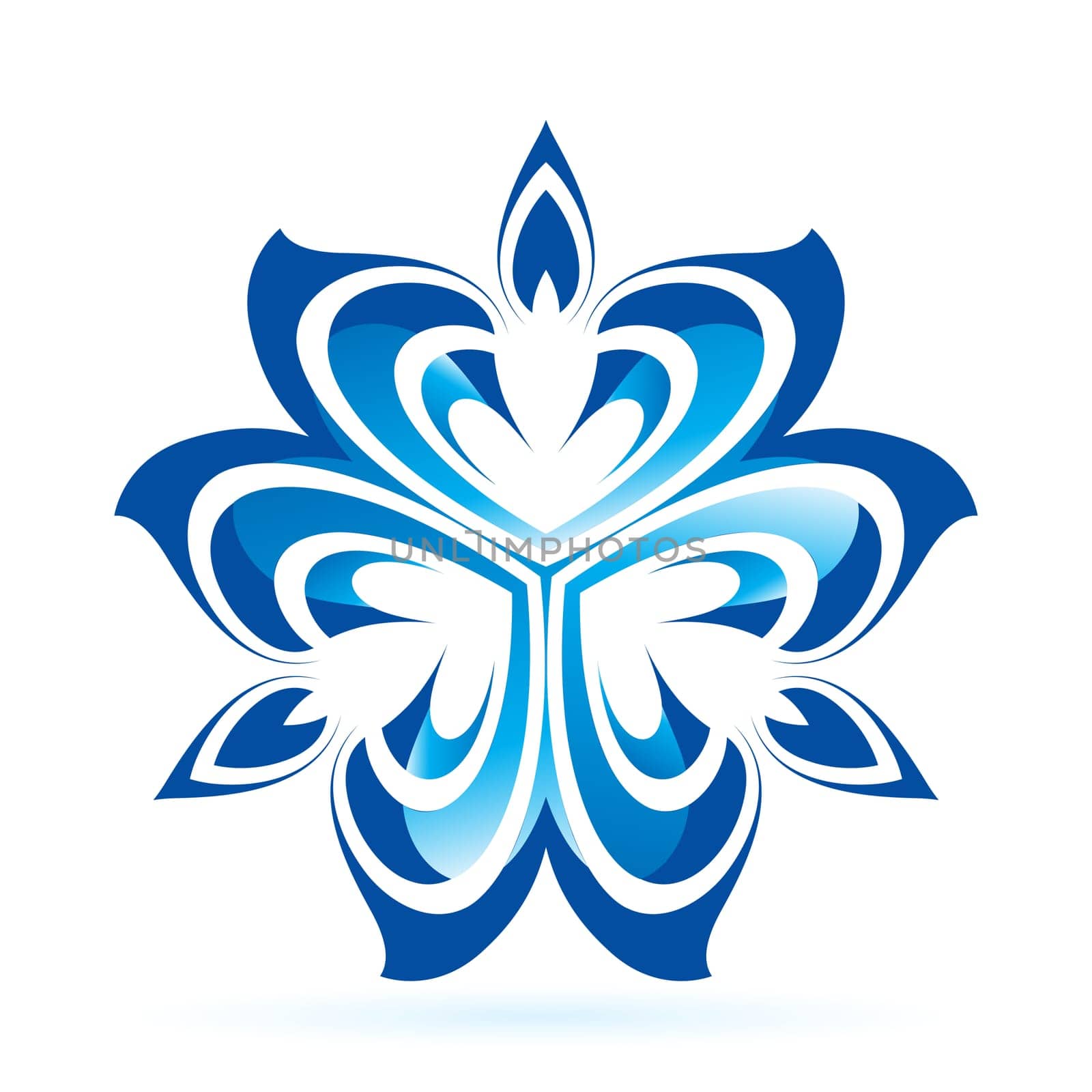 Abstract flower in blue shades on white background