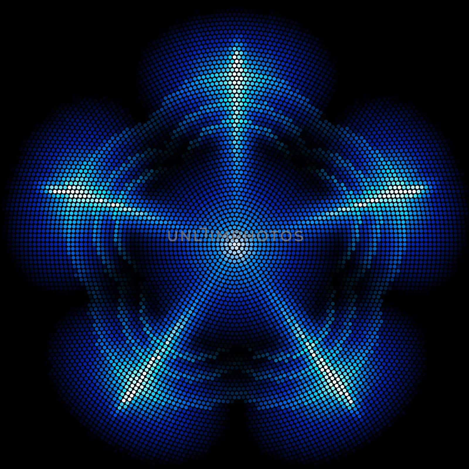 Dots digital star with   five  tips on the black background