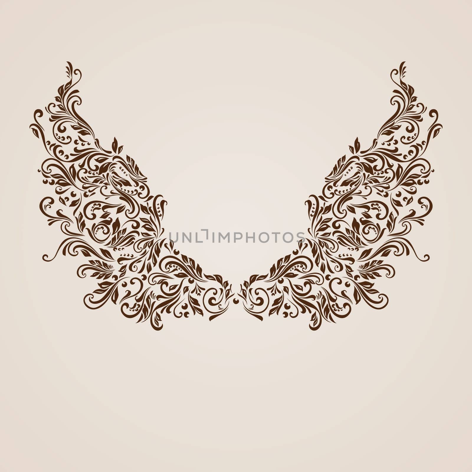 Floral pattern of vines in the shape of a hand on beige background