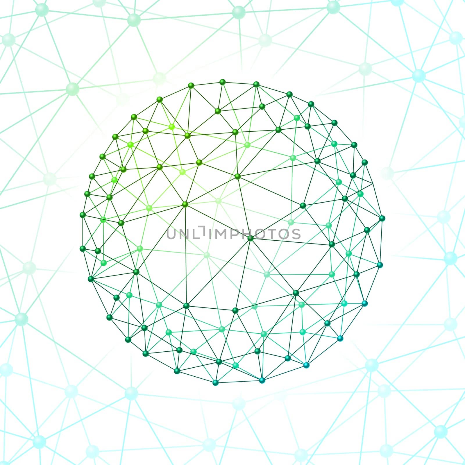 Green web envelopes sphere on web background