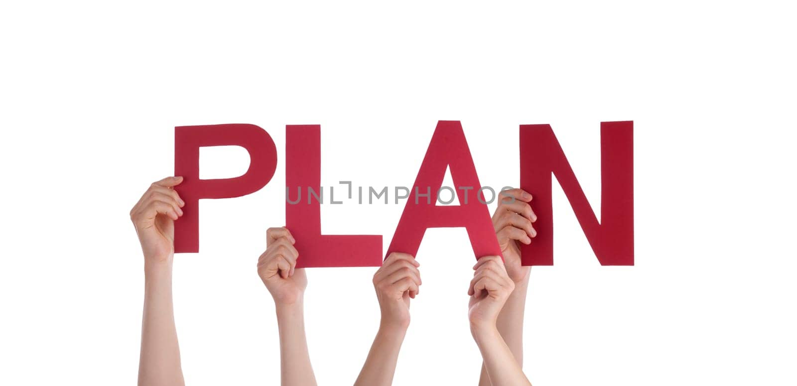 Many People Holding the red Word Plan, Isolated